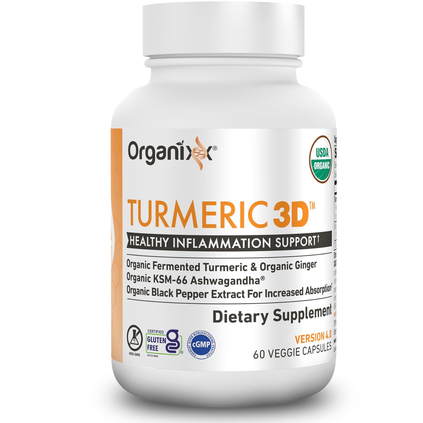 Organixx USDA Organic Turmeric Curcumin Supplement with Ashwagandha, Vitamin D, Turmeric & Ginger – Fermented for Maximum Bioavailability, 60 Vegetarian Capsules