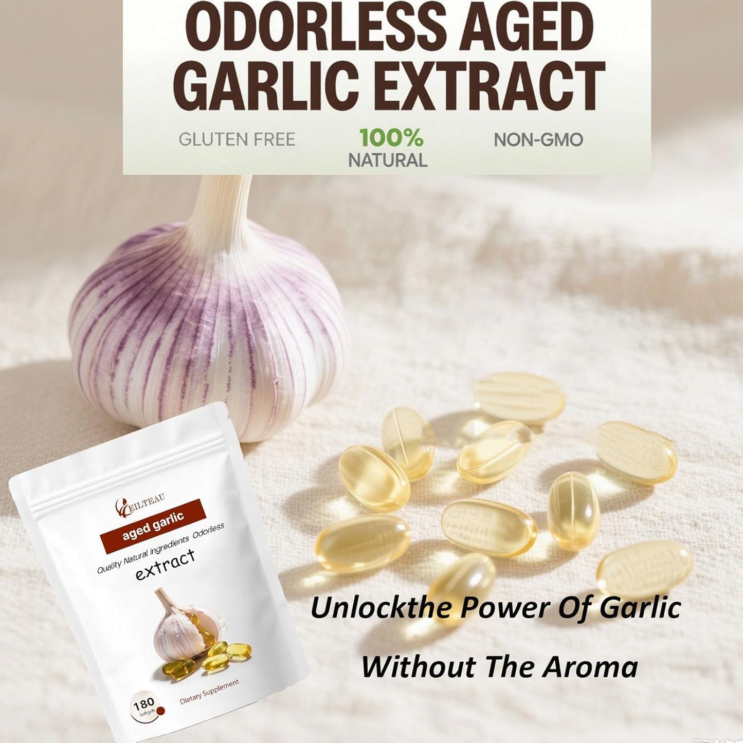 EILTEAU Aged Garlic Extract Odorless Softgels 180 Count