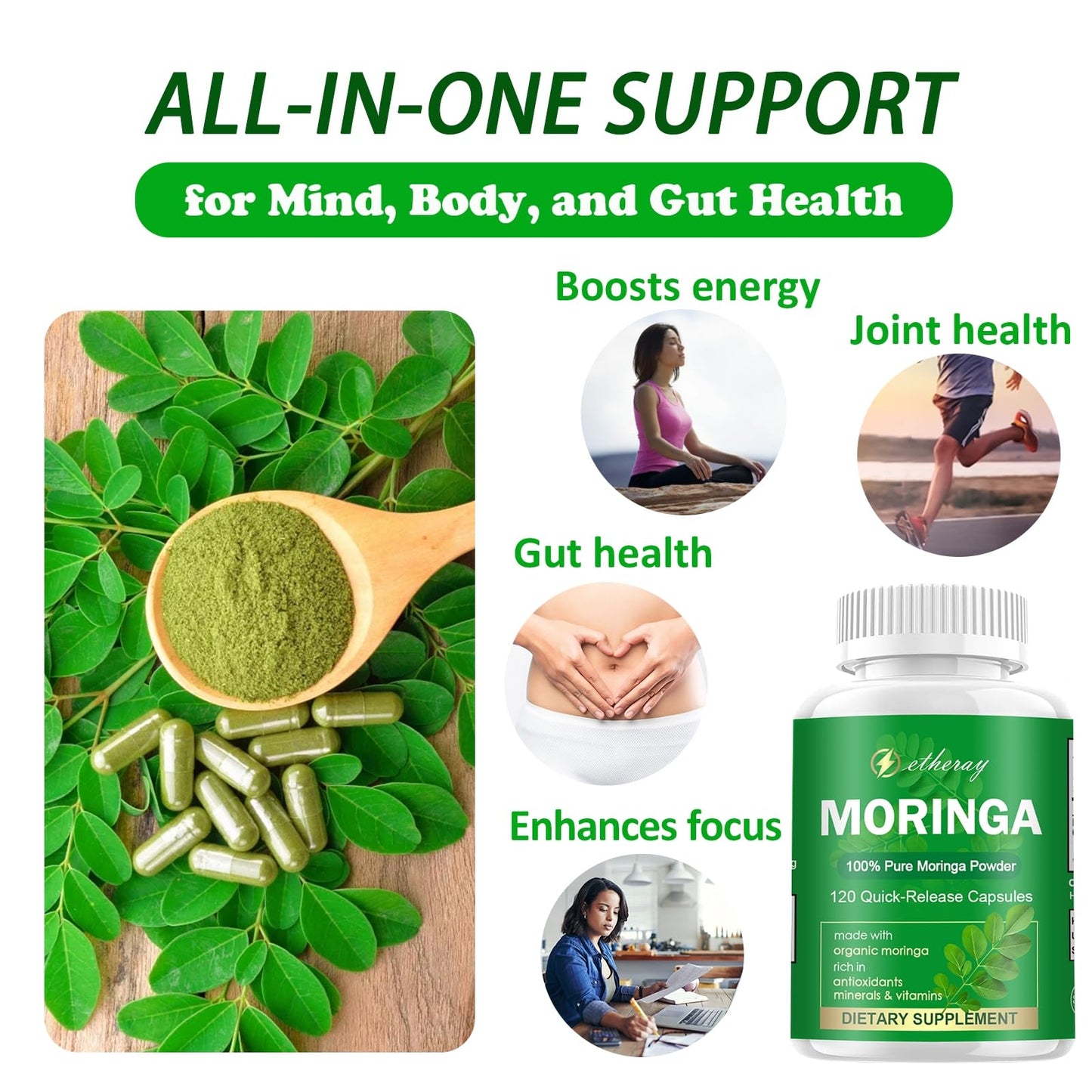 etheray Moringa Capsules 800mg per Serving, 120 Capsules