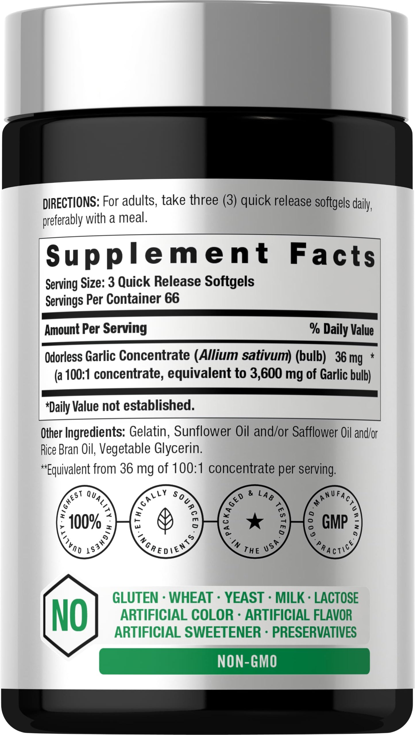 Horbäach Odorless Garlic Softgel Supplement, 200 Softgels