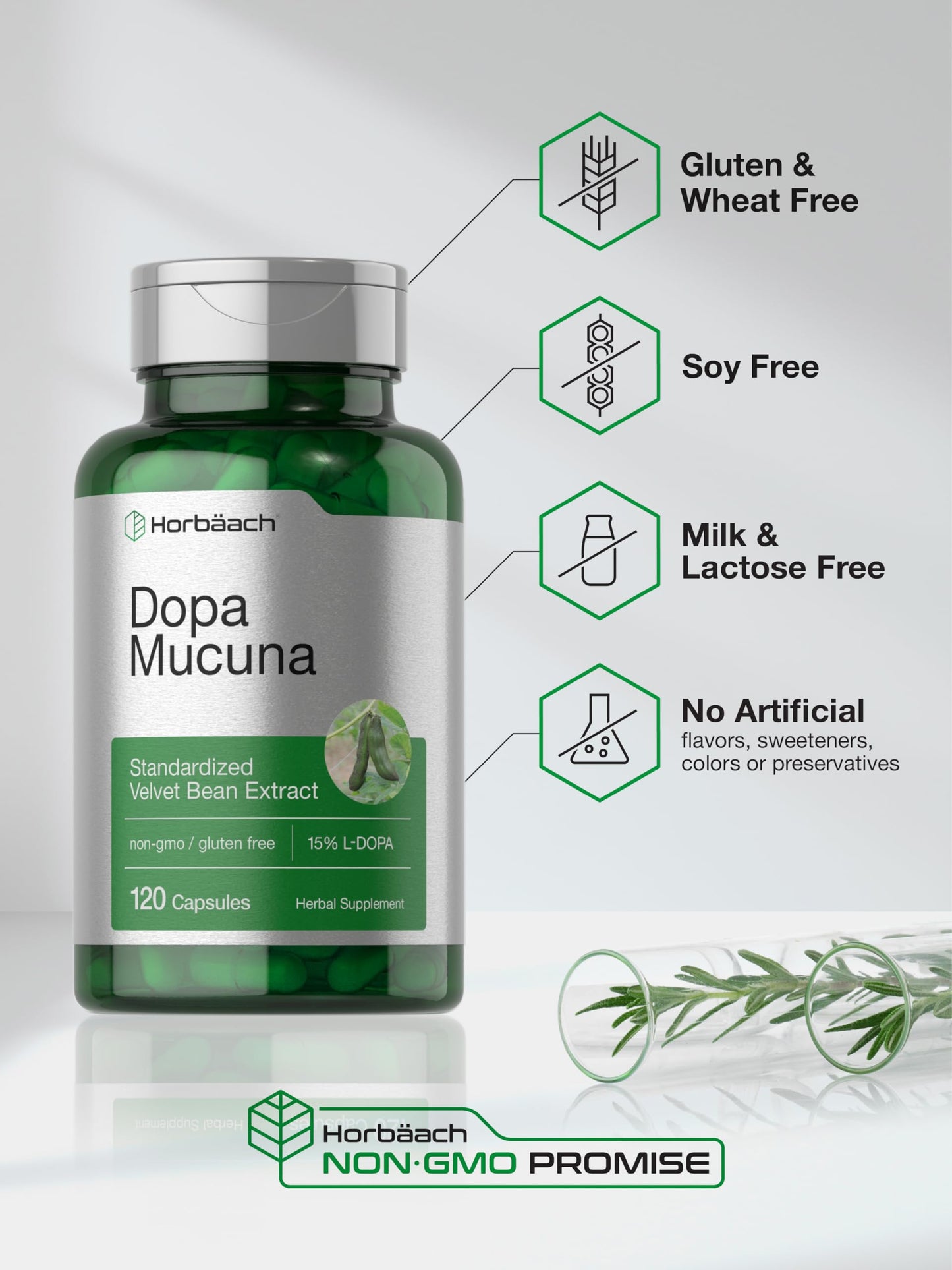 Horbäach Dopa Mucuna Supplement Capsules, 120 Count