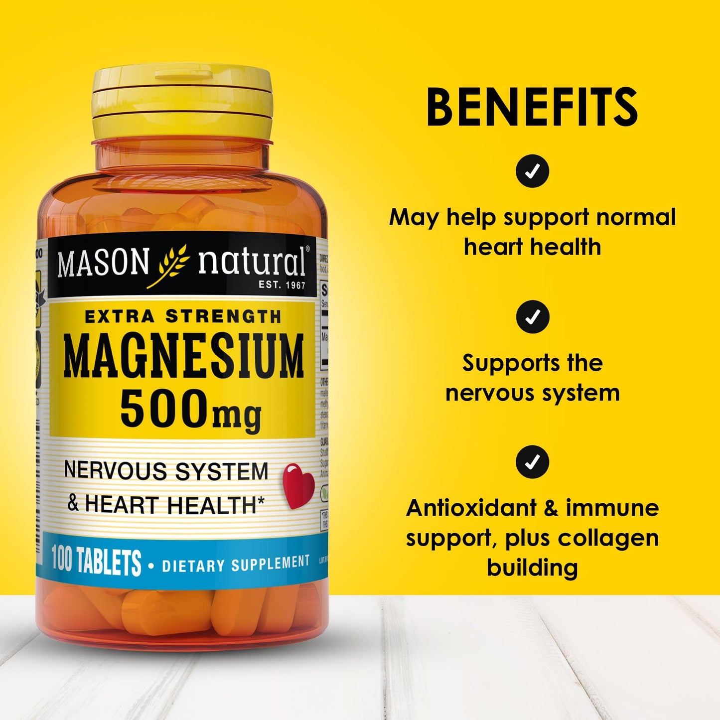 Mason Natural Magnesium 500 mg Extra Strength Tablet, 100 Count