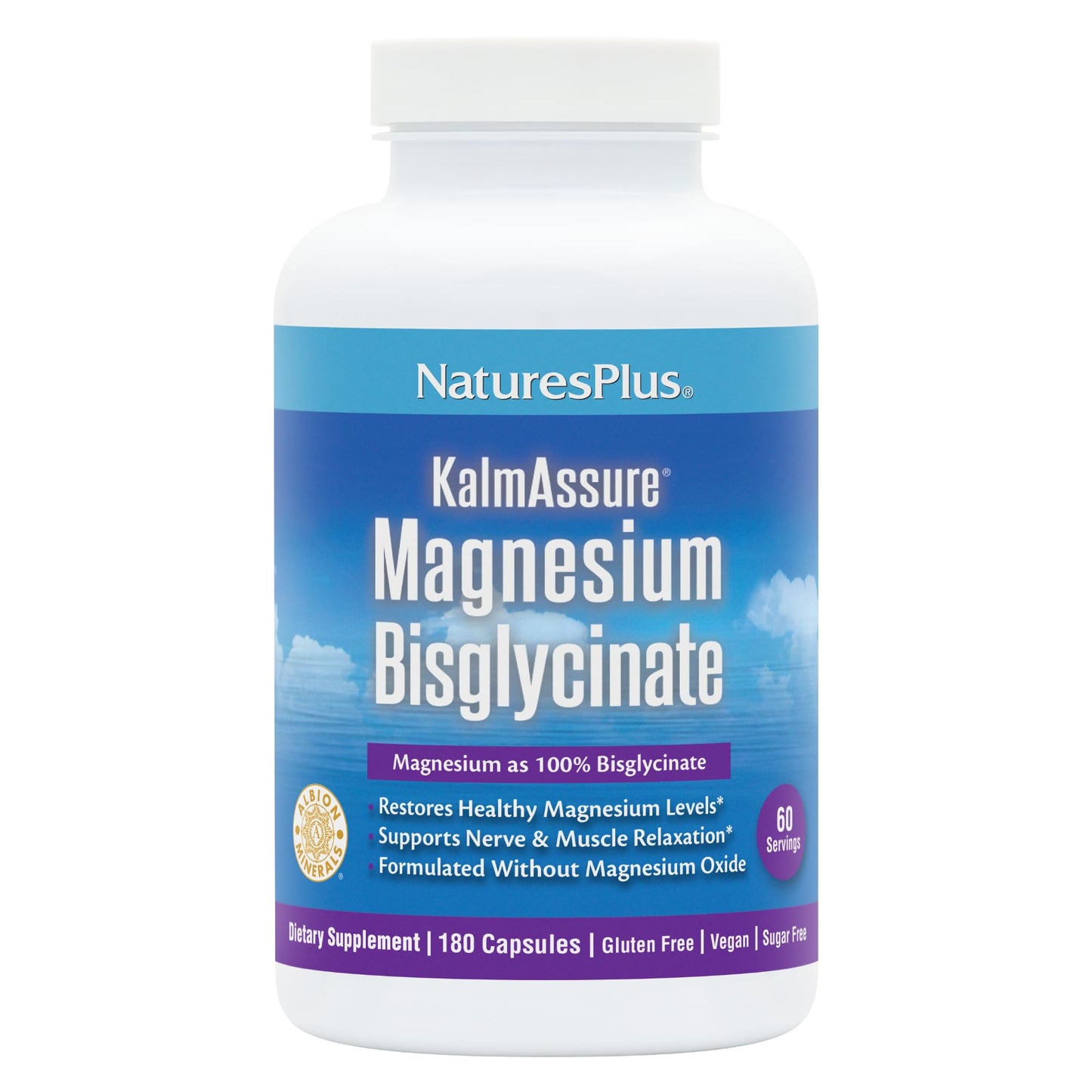 NaturesPlus KalmAssure Magnesium Bisglycinate Capsules, 180 Count