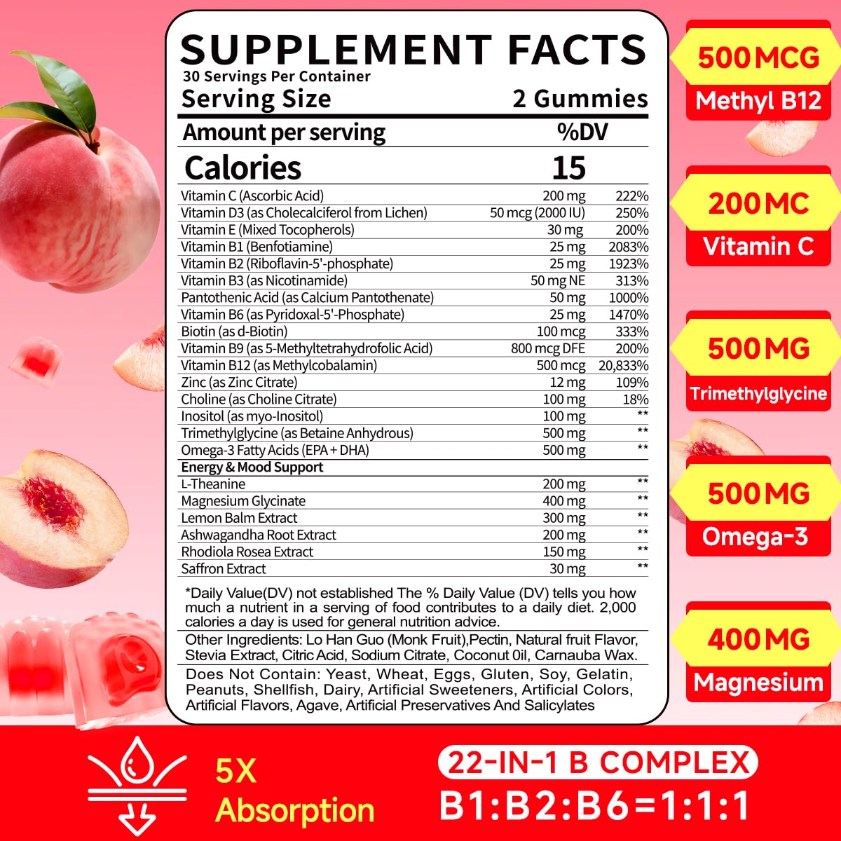 BSSTABBON Methylated Vitamin B Complex Gummies 120 Gummies