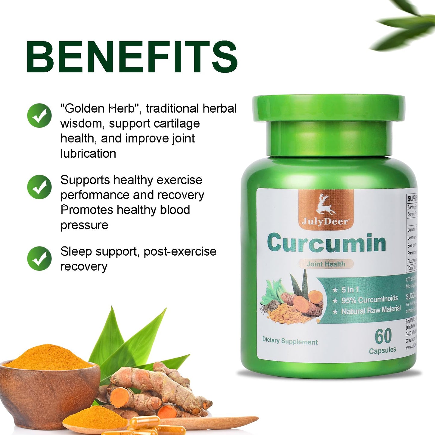 JulyDeer Turmeric 95% Curcumin 60 Capsules