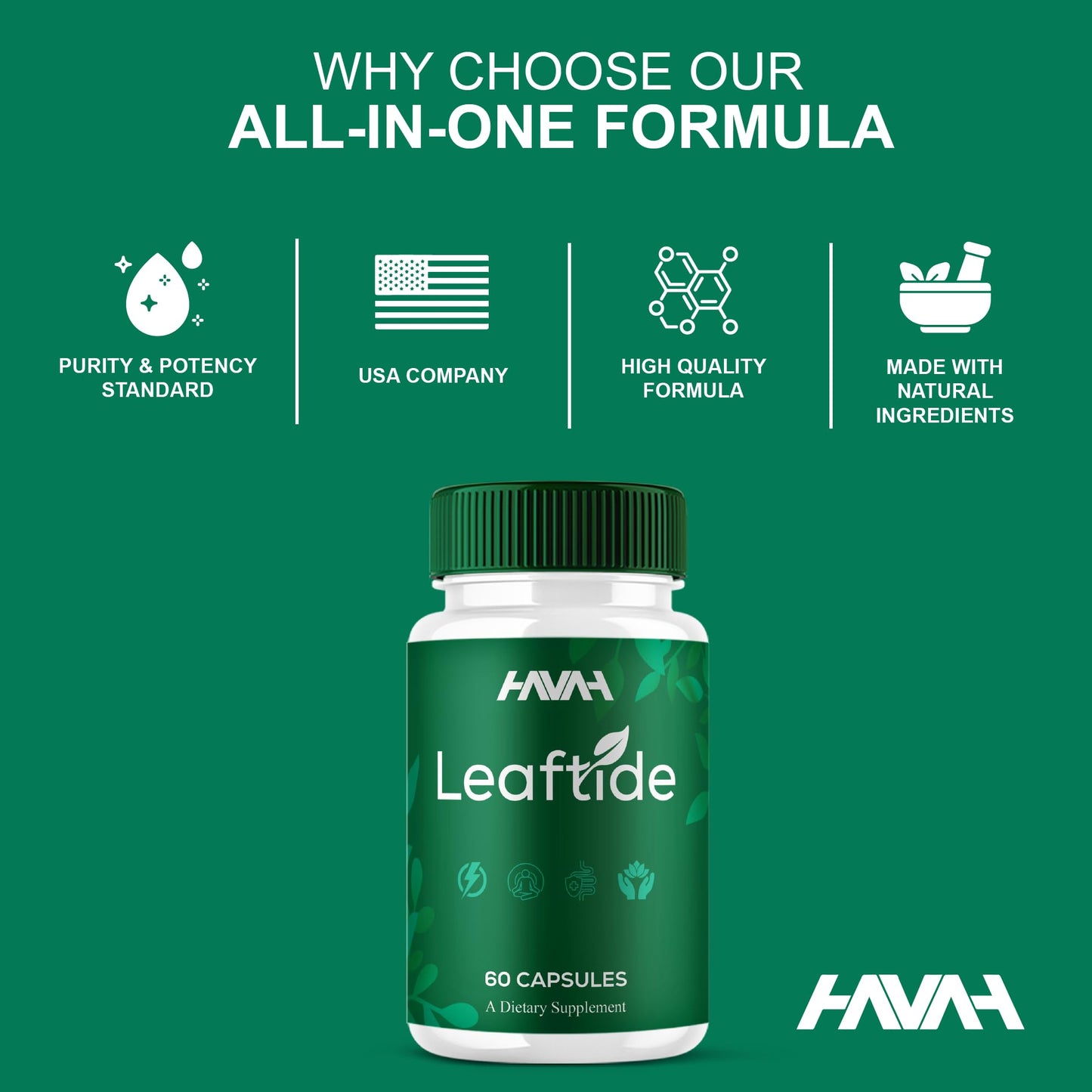Havah Leaftide Capsules Daily Wellness Supplement, 60 Count