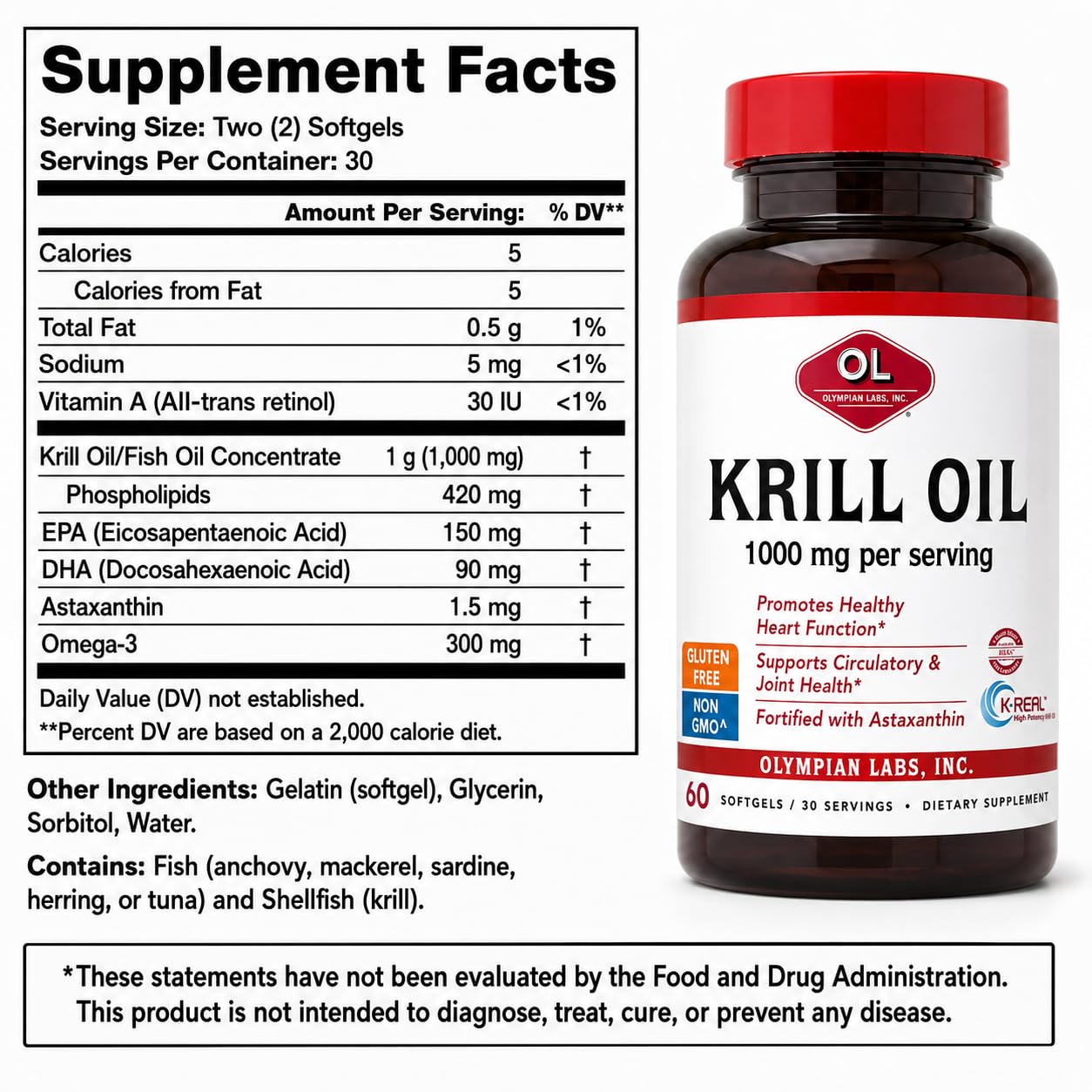 Olympian Labs Antarctic Krill Oil 1000mg Softgels, 60 Count