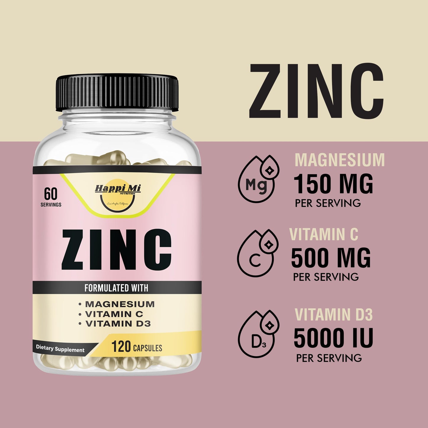Happi Mi Nutrition Zinc Mineral Supplement Capsule, 120 Count