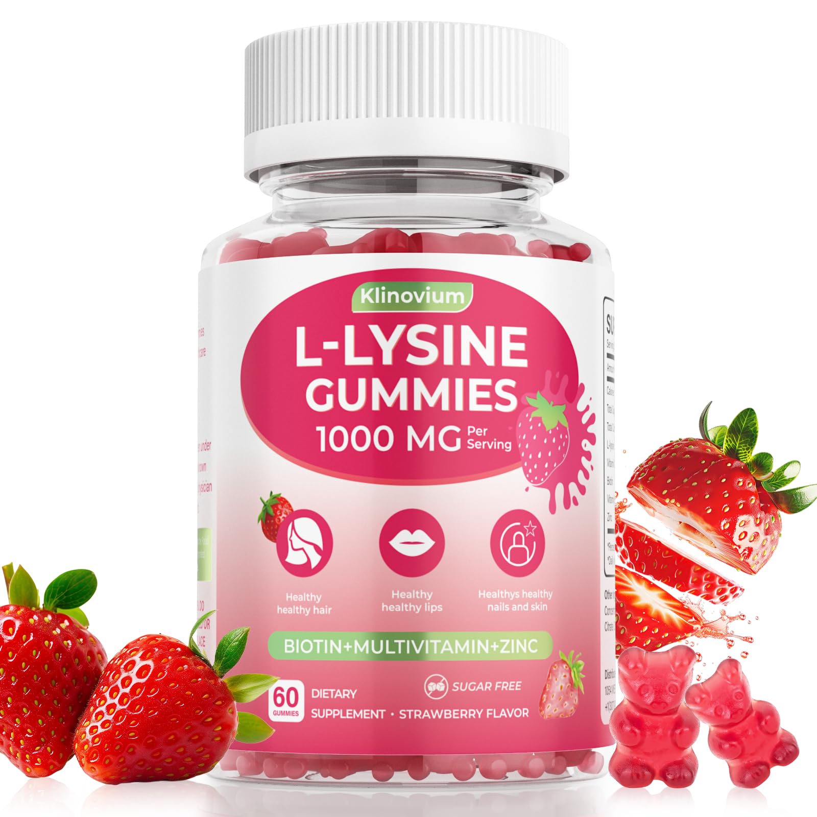 Klinovium L-Lysine Gummies 1000 mg, 60 Count