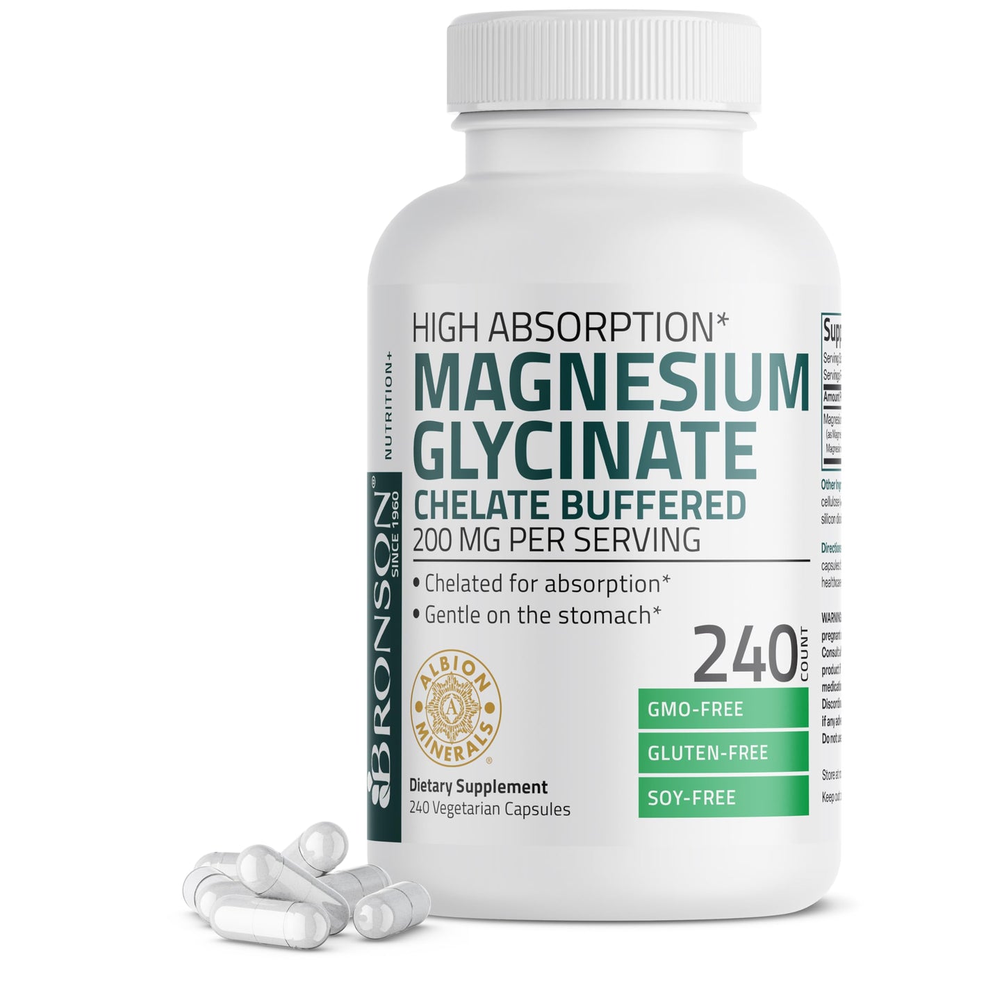 Bronson Magnesium Glycinate 200 mg per Serving Capsules, 240 Count