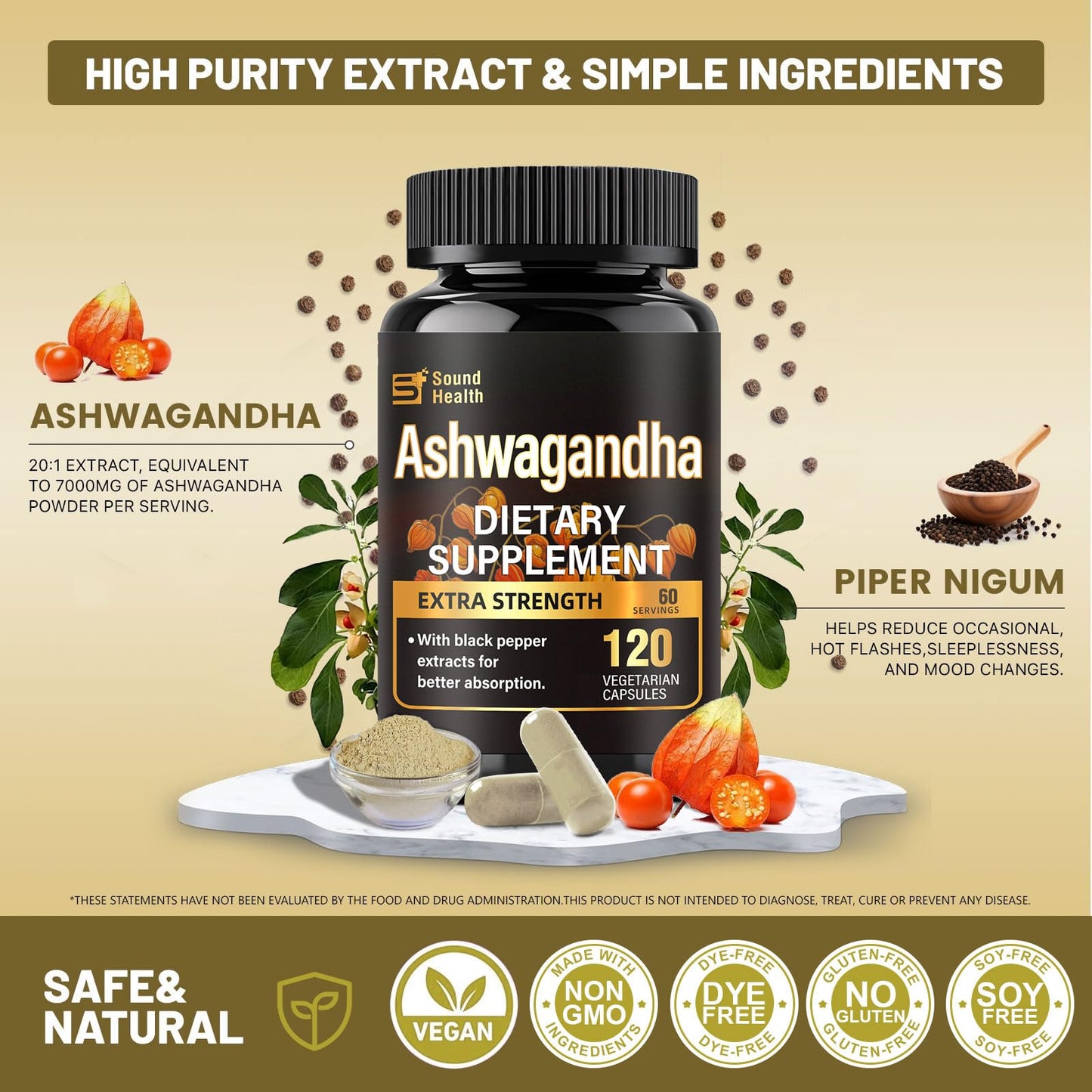 SoundHealth Organic Ashwagandha Capsules 120 Capsules