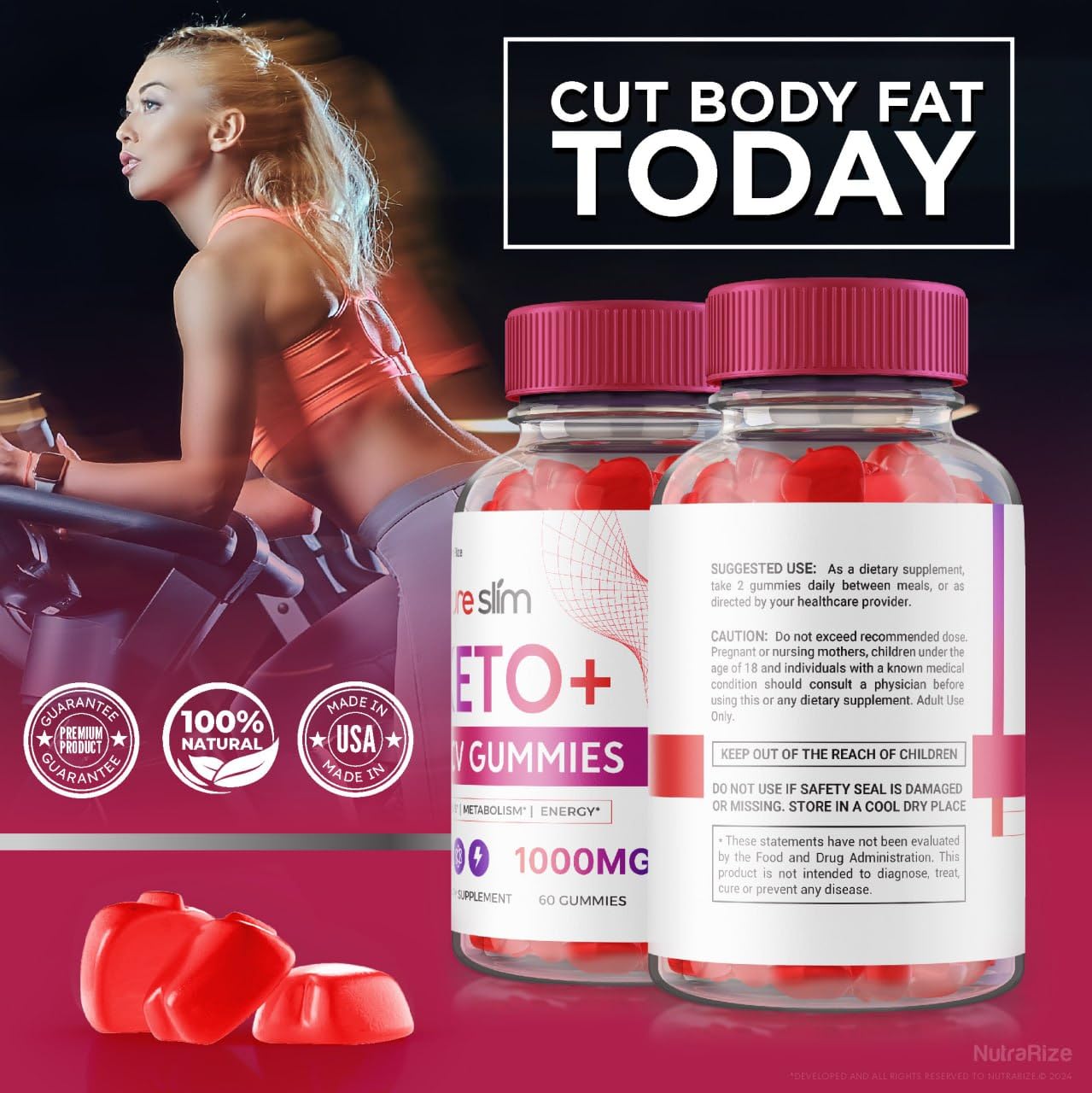 NutraRize Pure Slim Keto + ACV Gummies Advanced Weight Loss, Maximum Strength Supplement, 180 Gummies
