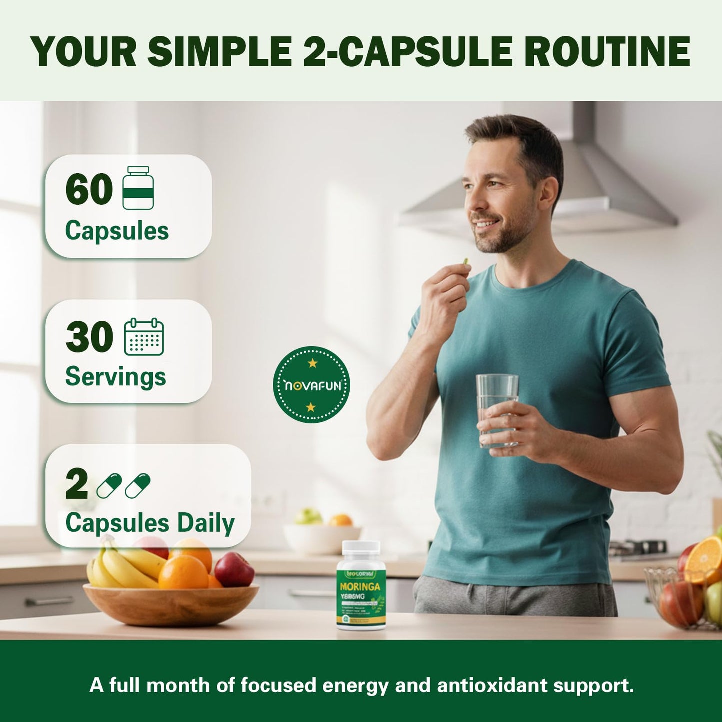 Novafun Organic Moringa Capsules 1000mg, 60 Capsules