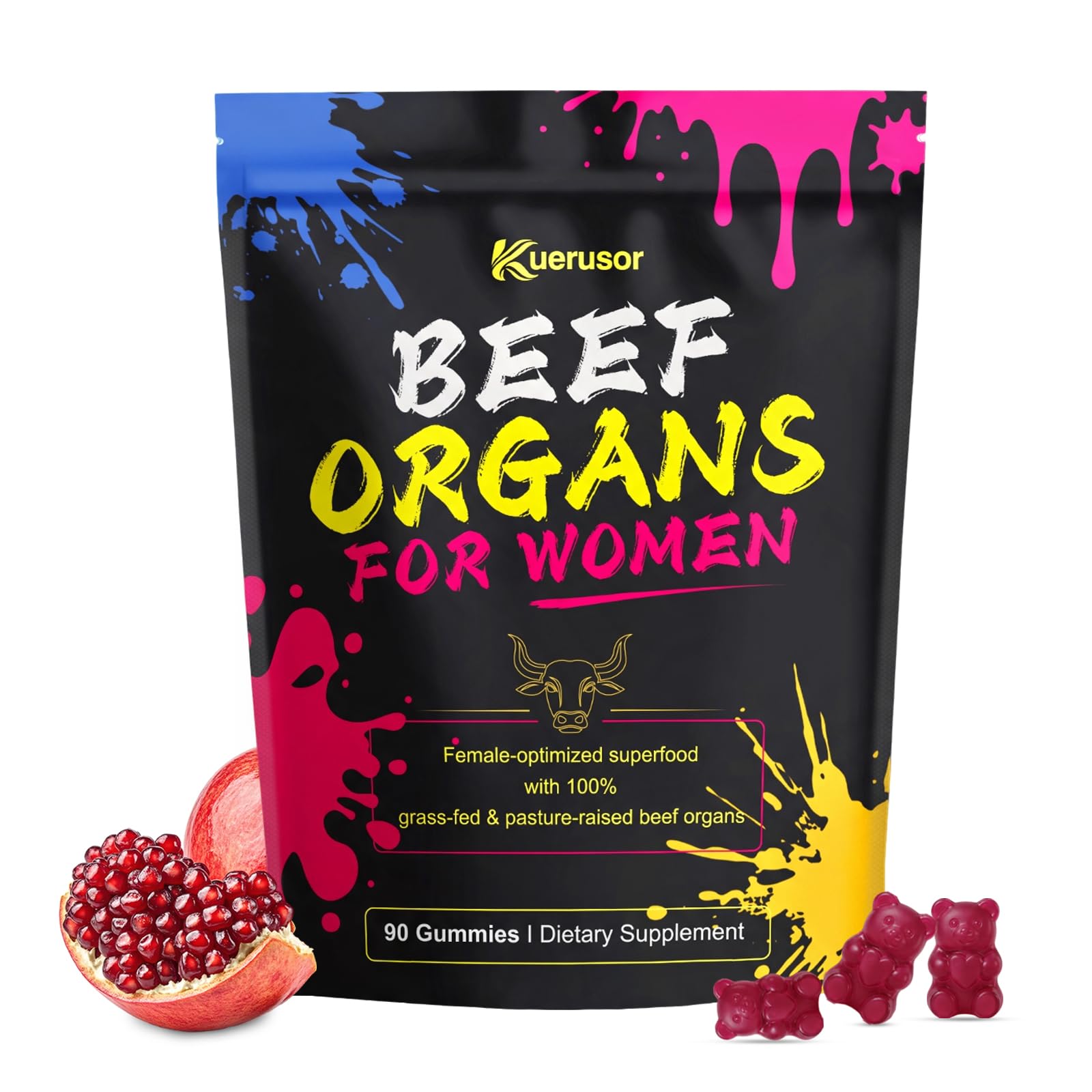 Kuerusor Beef Organ Supplement for Women, 100% Grass-Fed Gummy, 90 Count