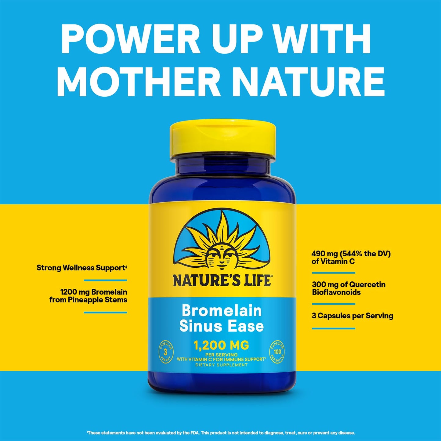 Nature's Life Bromelain Sinus Ease 1200mg Capsules, 100