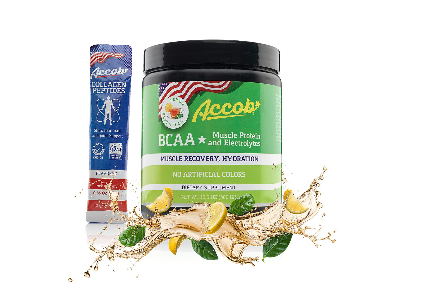 ACCOB BCAA Powder Lemon Green Tea, 1 Ounce