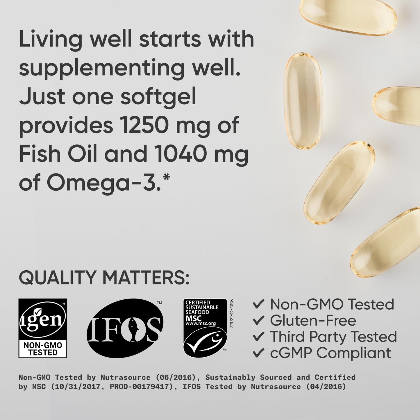 Sports Research Omega-3 Fish Oil 1250 Softgel Capsules 90 Count