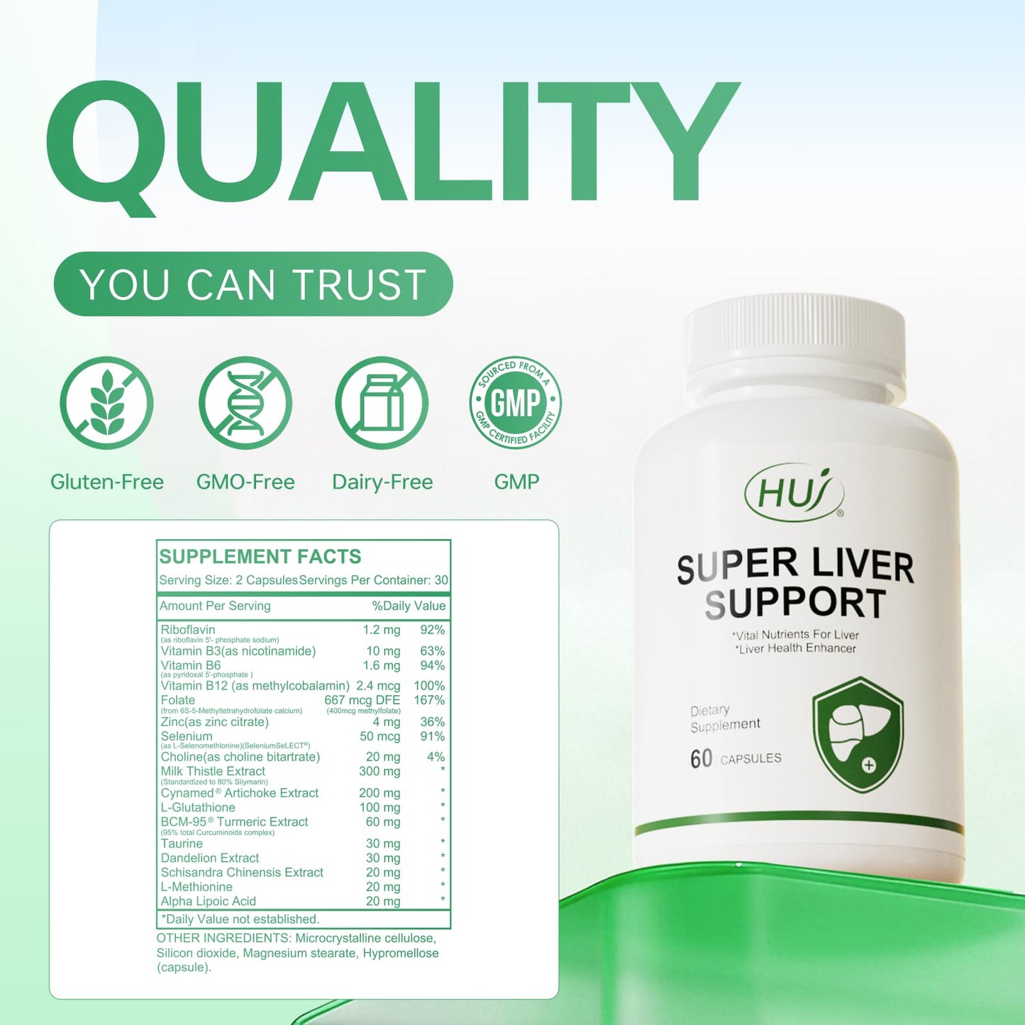 HUJ Super Liver Support -17 in 1 Supplement with Milk Thistle, Artichoke, Turmeric & Dandelion Root - Supports Liver Detoxification & Health, 60 Capsules
