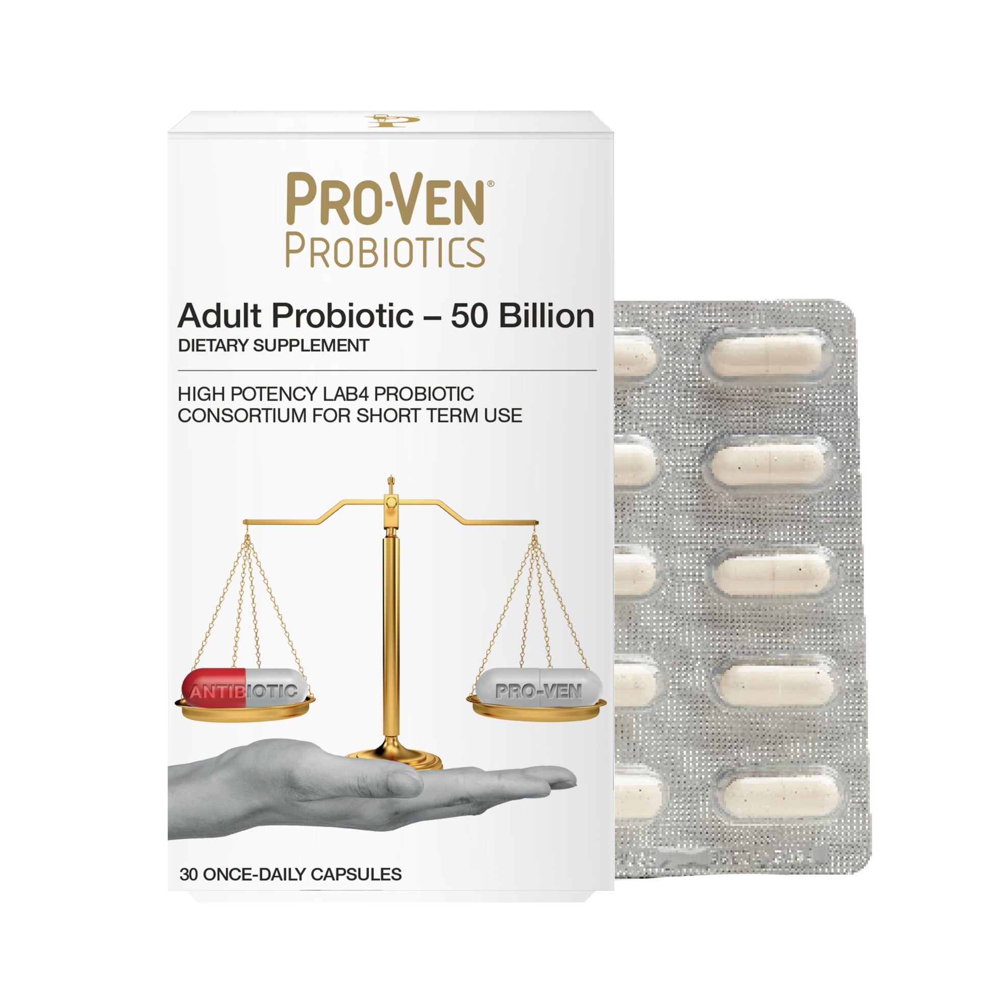 Pro-Ven Daily Probiotics for Women & Men 50 Billion CFU Digestive & Immune Support High Strength Acidophilus Probiotic, 30 Capsules