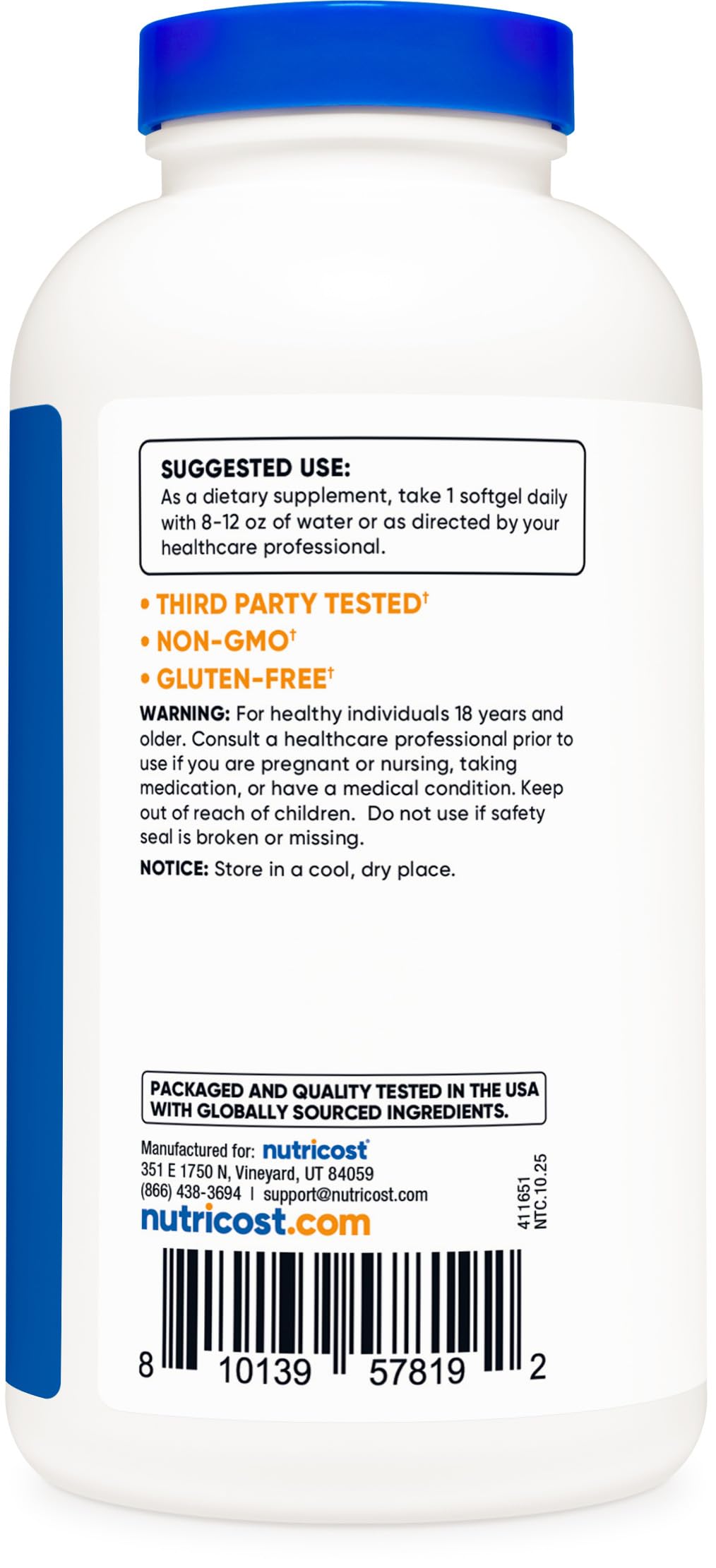 Nutricost Vitamin E 1000 IU (450 mg) Softgel 240