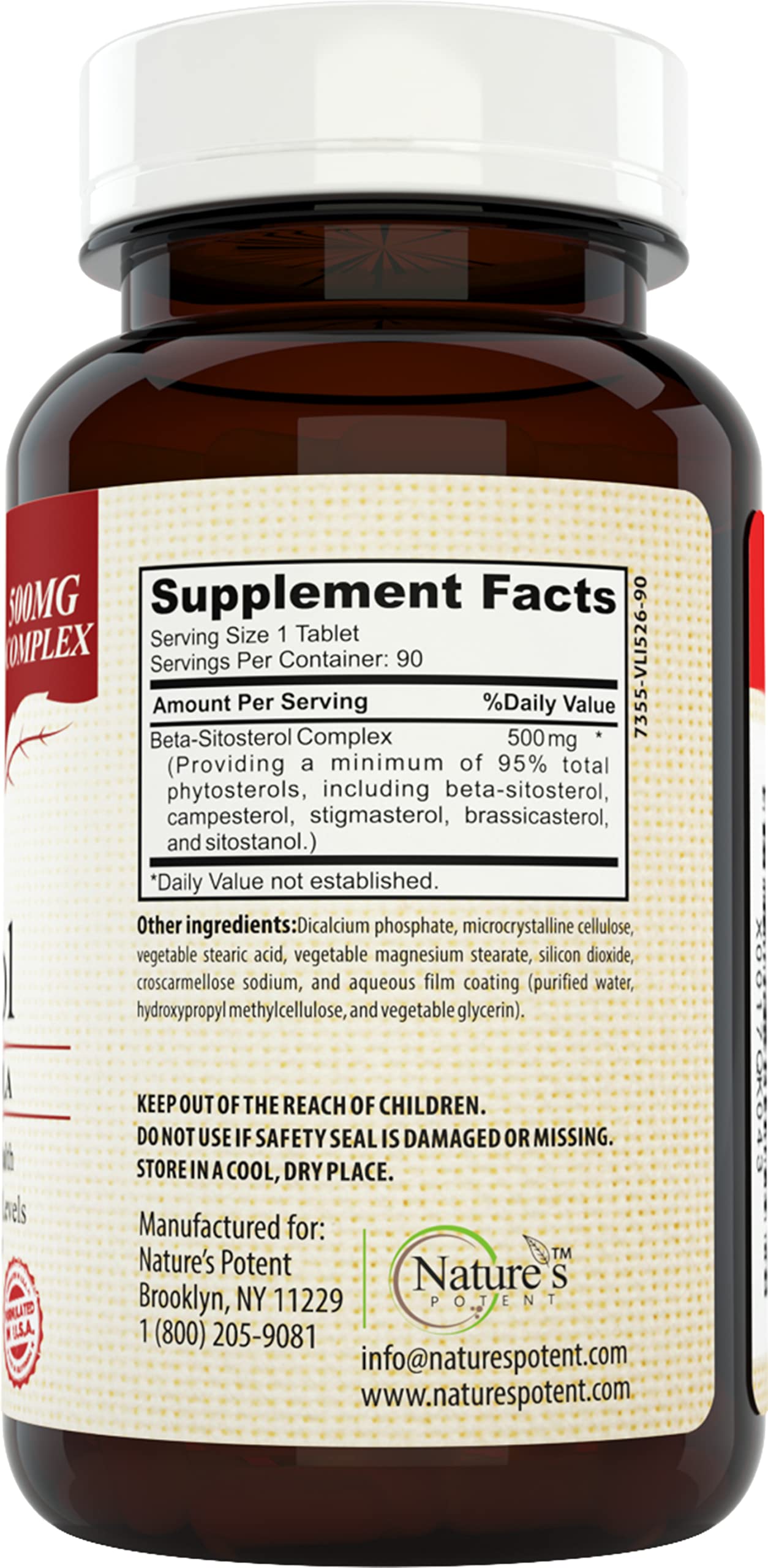 Nature's Potent Beta Sitosterol 500 mg Capsules, 90 Count