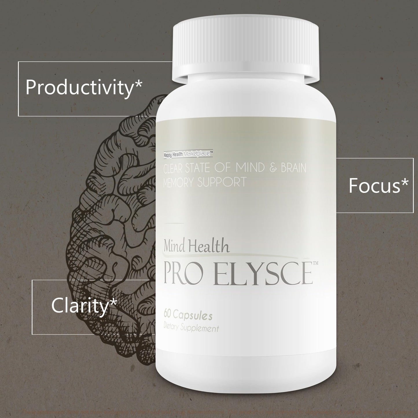 Happy Health Marketplace Mind Health Pro Elysce Clear State of Mind & Brain Memory Support Capsules, 60 Count