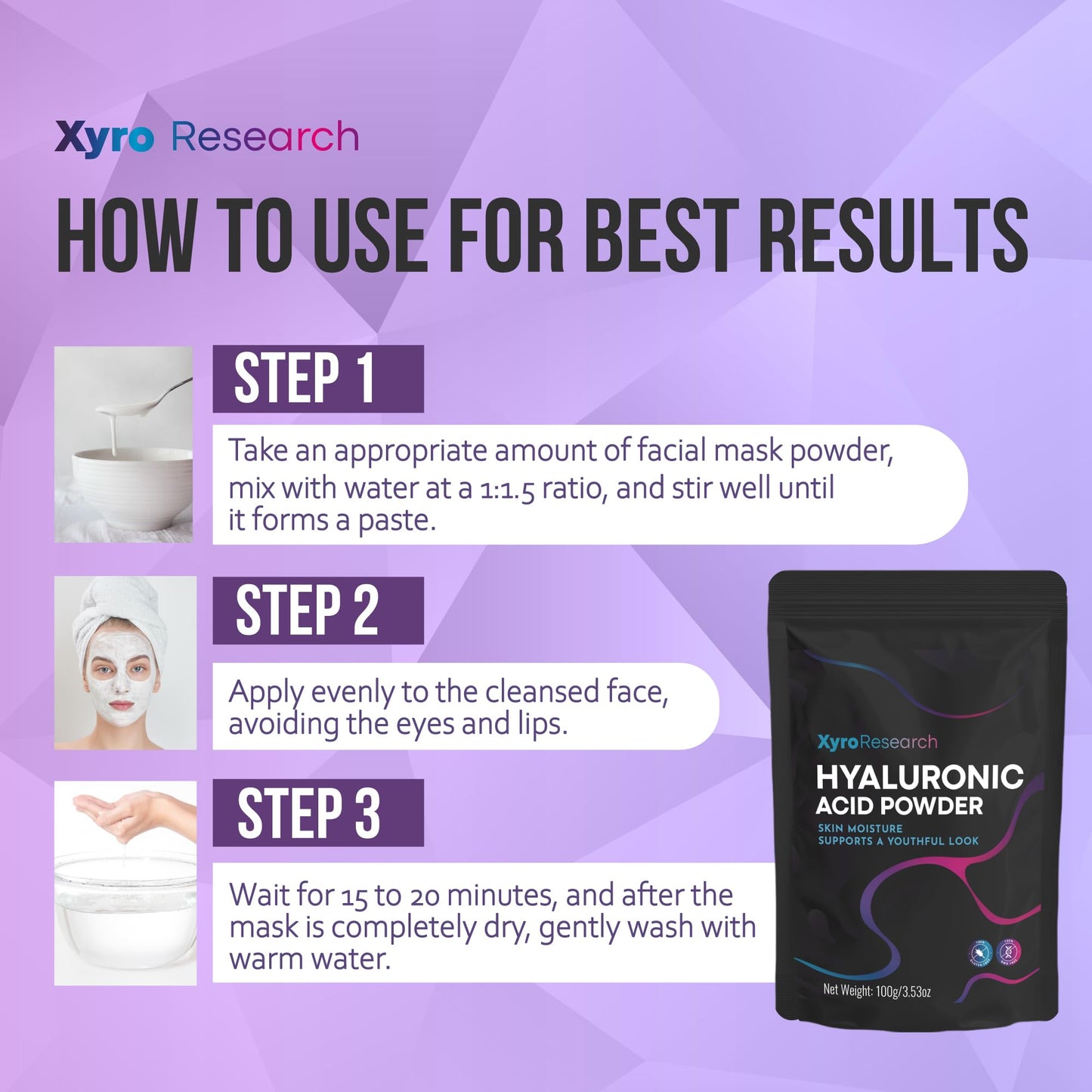 Xyro Research Hyaluronic Acid Powder 3.53 oz