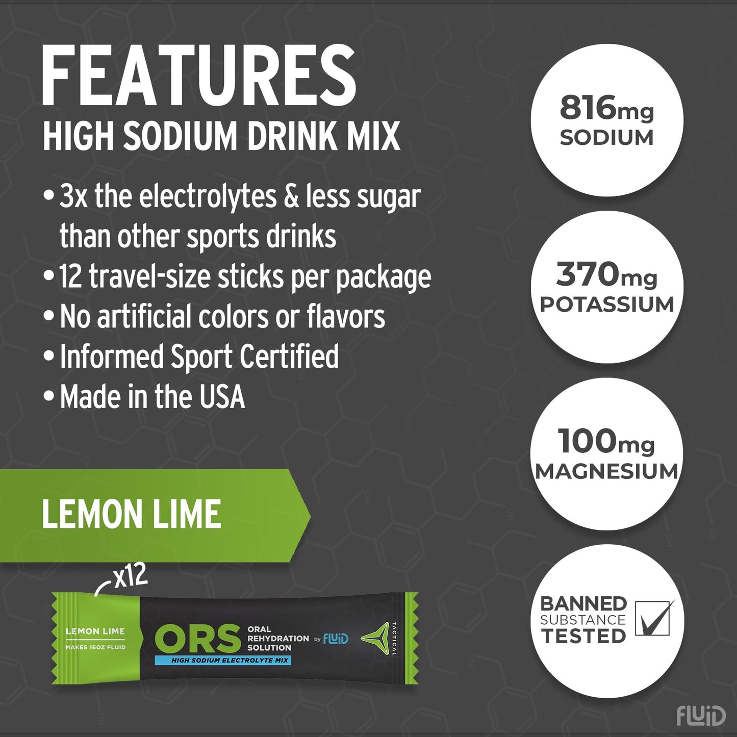 Fluid Tactical ORS Powder, 8.17 oz, Lemon Lime