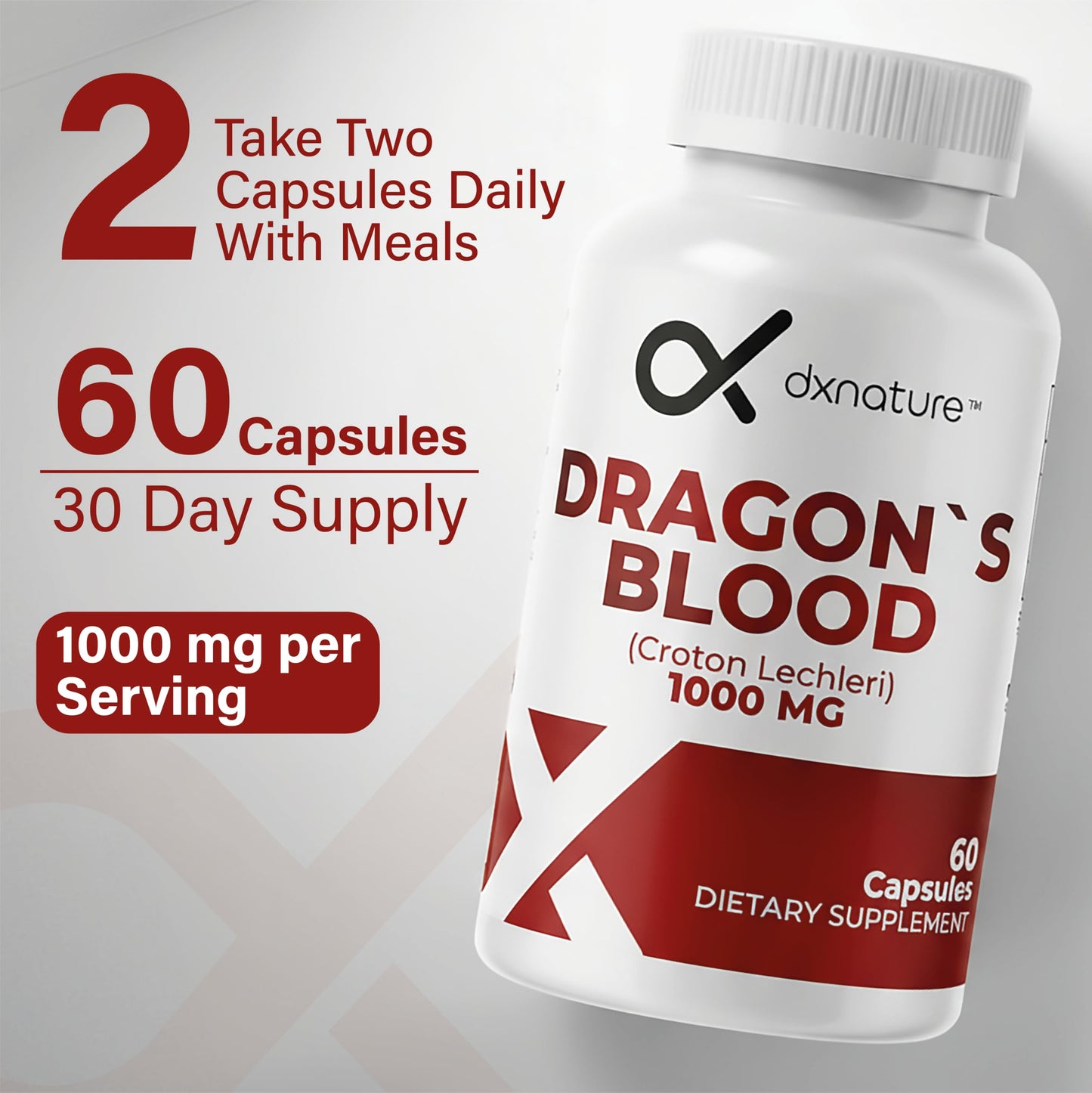 DXNATURE Dragon’s Blood Capsules 1000 mg Croton Lechleri Extract Digestive & Skin Support, 60 Capsules