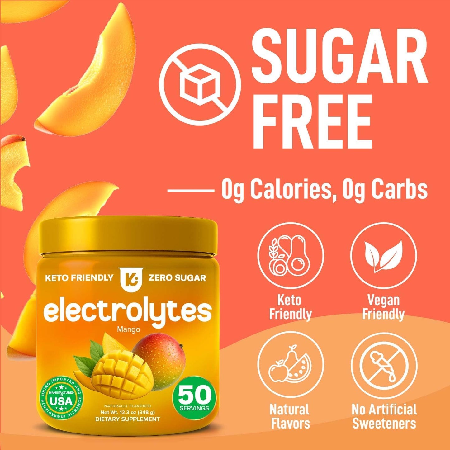 Keppi Zero Calorie Electrolytes Powder Mango 12.3oz Tub
