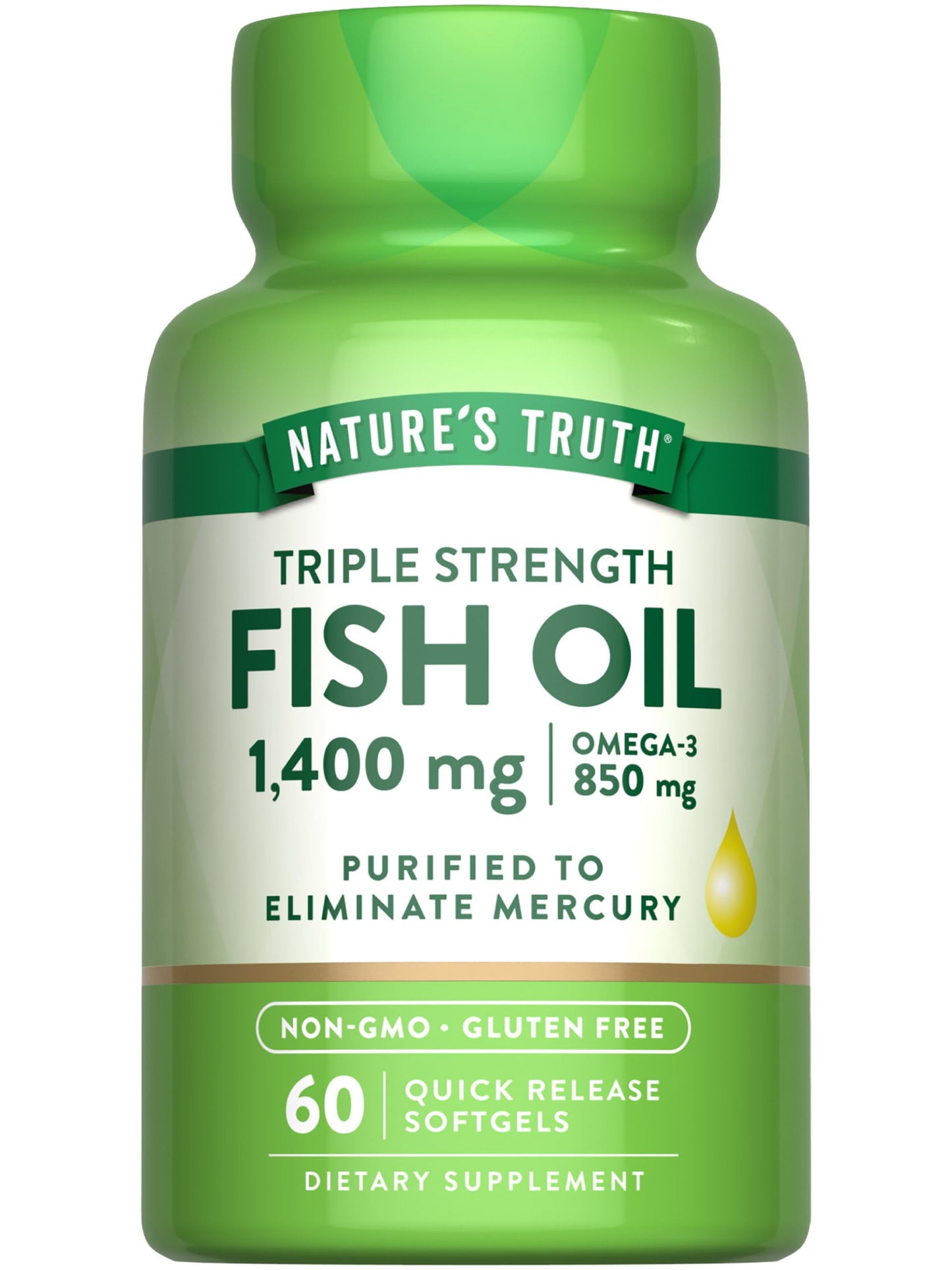 Nature's Truth Triple Strength Fish Oil 1400 mg | 850 mg Omega-3 Softgels 60 Count