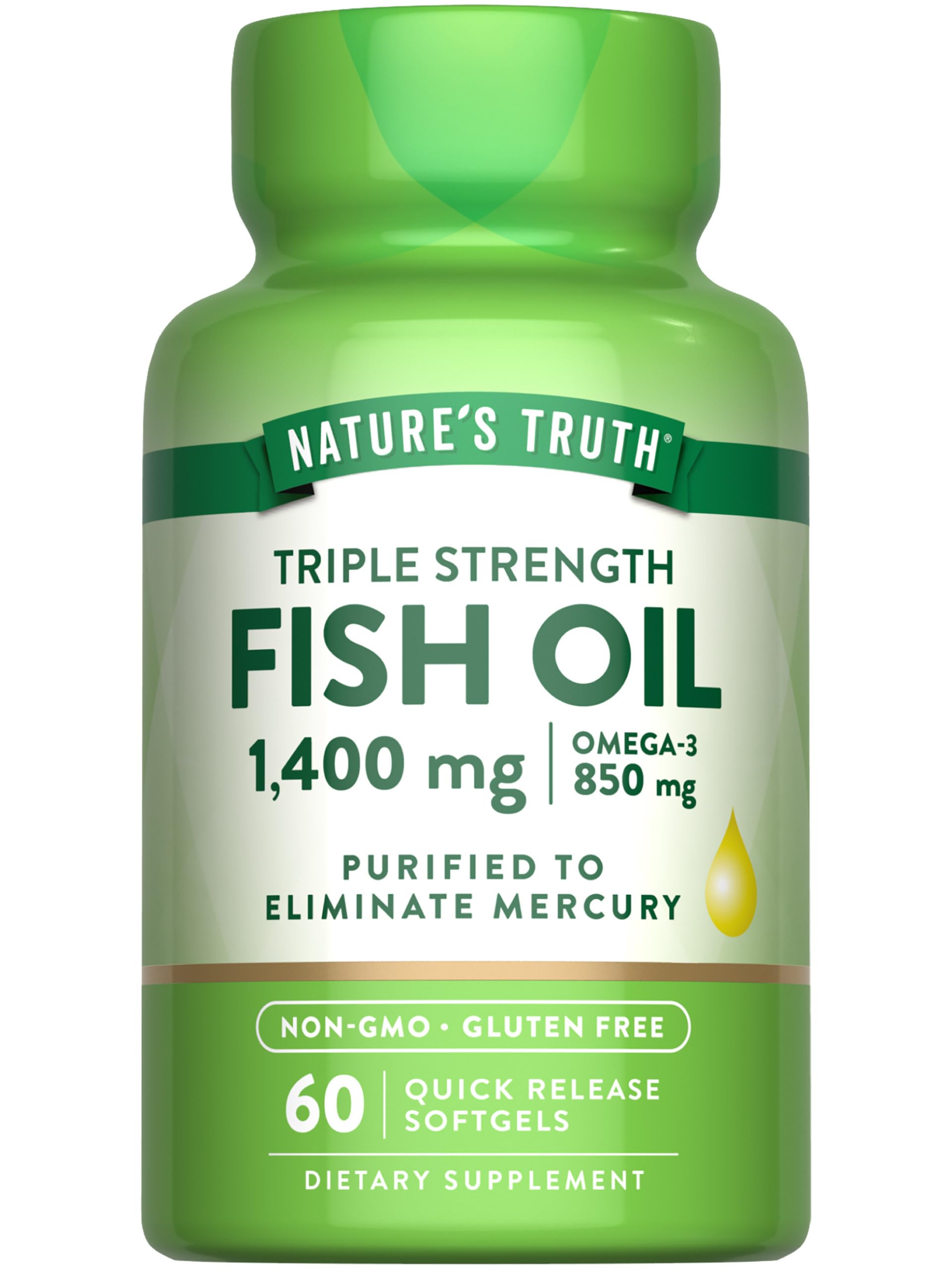 Nature's Truth Triple Strength Fish Oil 1400 mg | 850 mg Omega-3 Softgels 60 Count