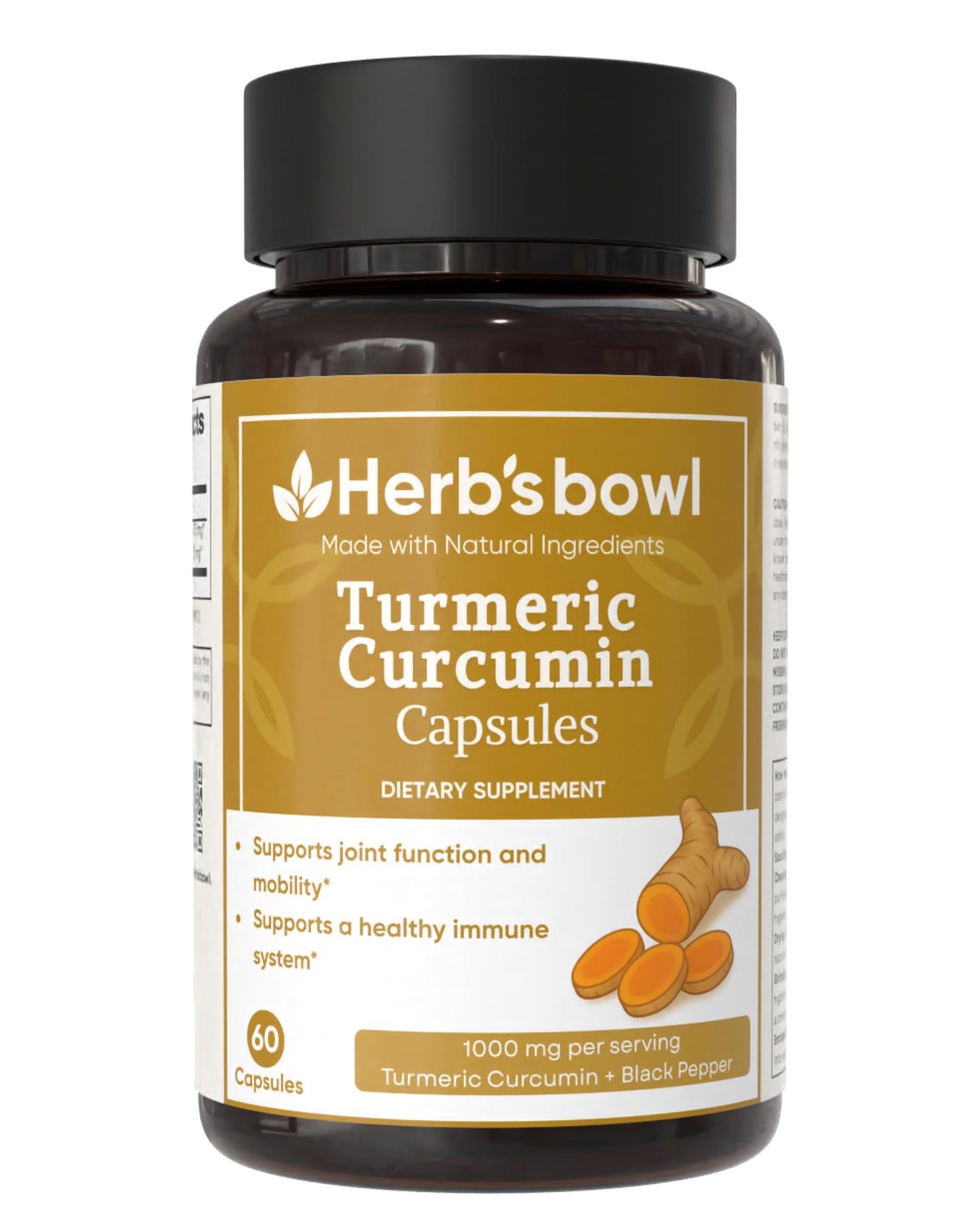Herb'sbowl Turmeric Curcumin Capsules with Black Pepper 60 Count