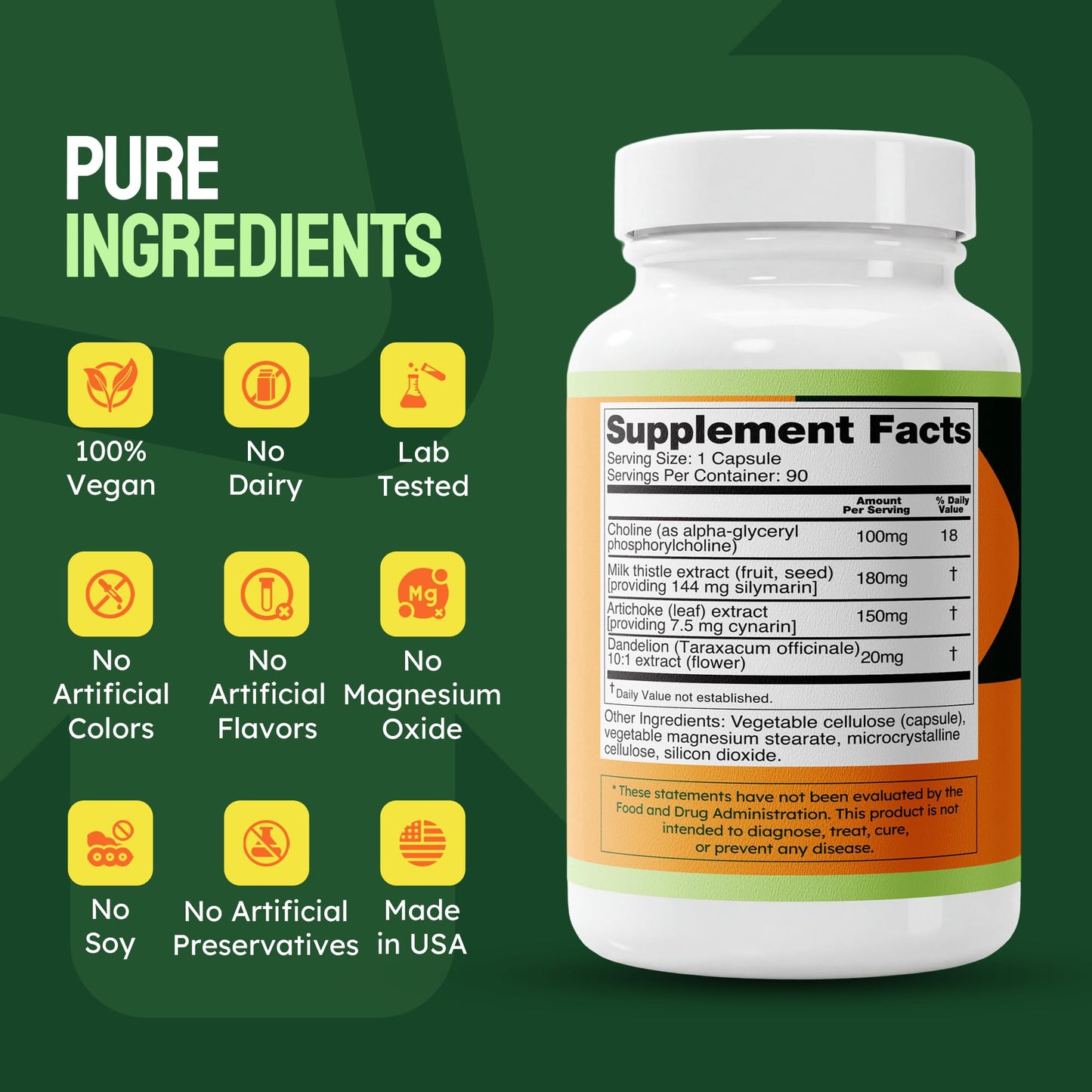 Sundial Supplements Milk Thistle Complex 450mg Silymarin 144mg with Alpha GPC Choline, Artichoke Leaf Extract & Dandelion 10:1 Extract, 90 Vegan Capsules