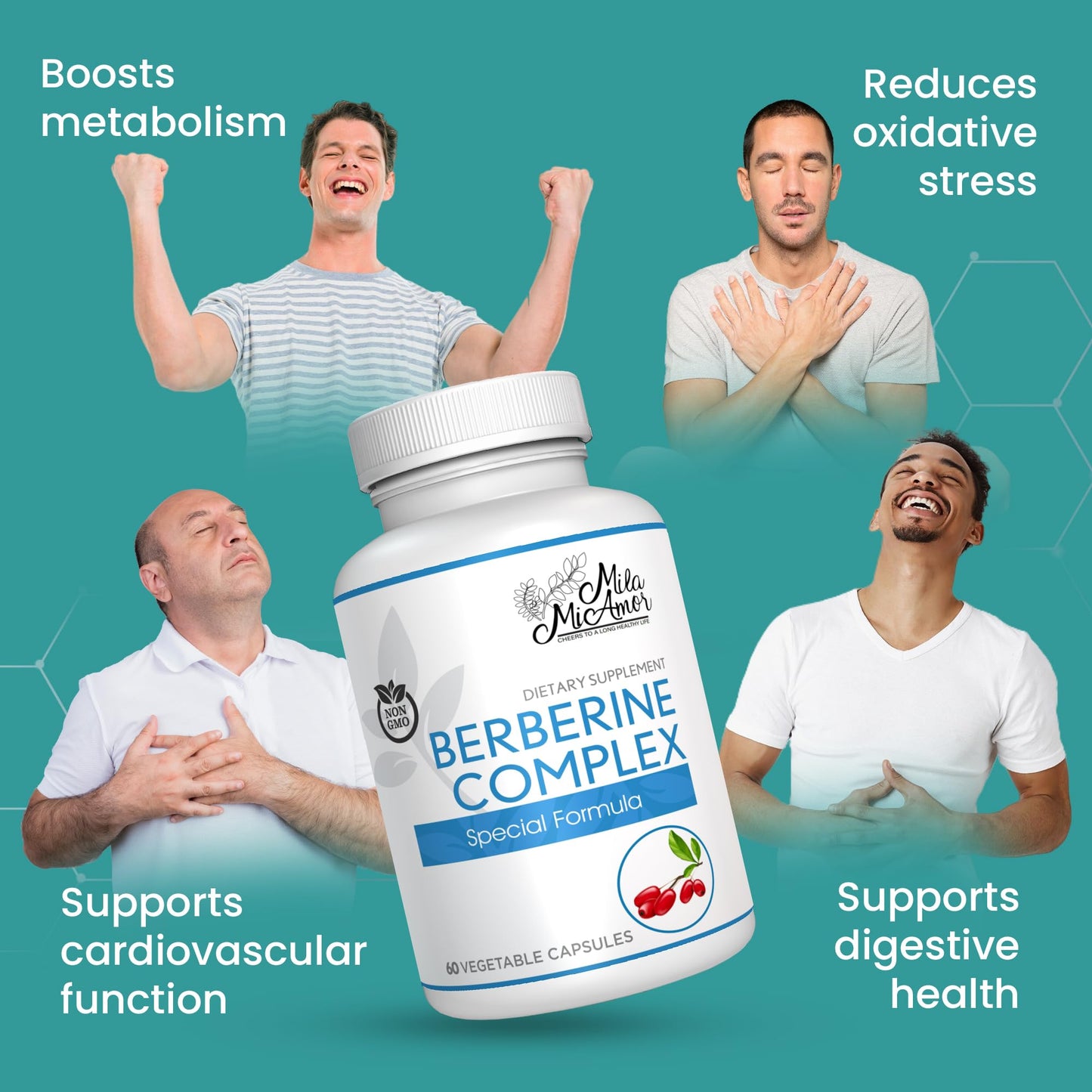Mila Miamor Berberine Complex HCL 500mg Capsules, 60 Count
