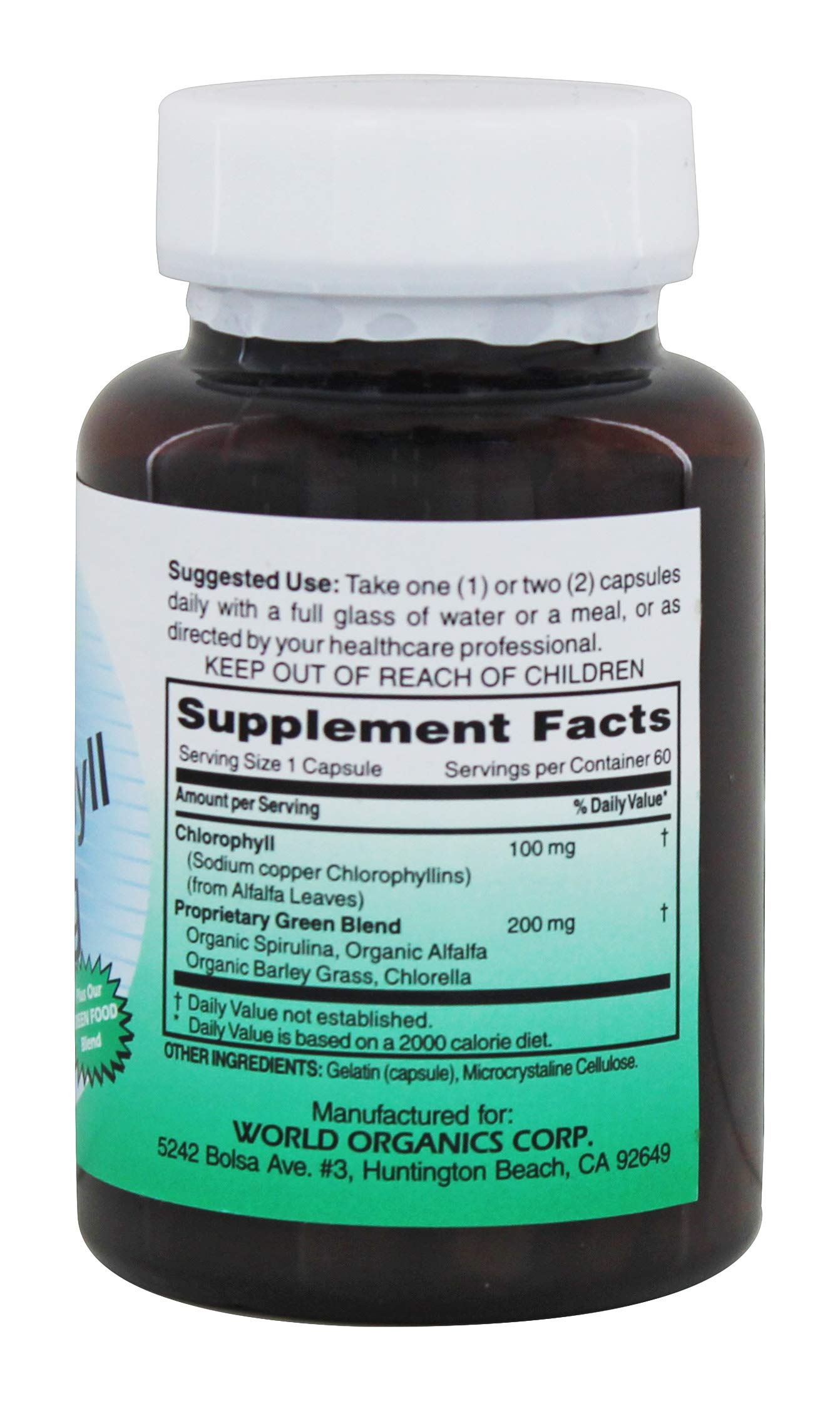 World Organic Mega Chlorophyll 100 Mg Capsules, 60 Count