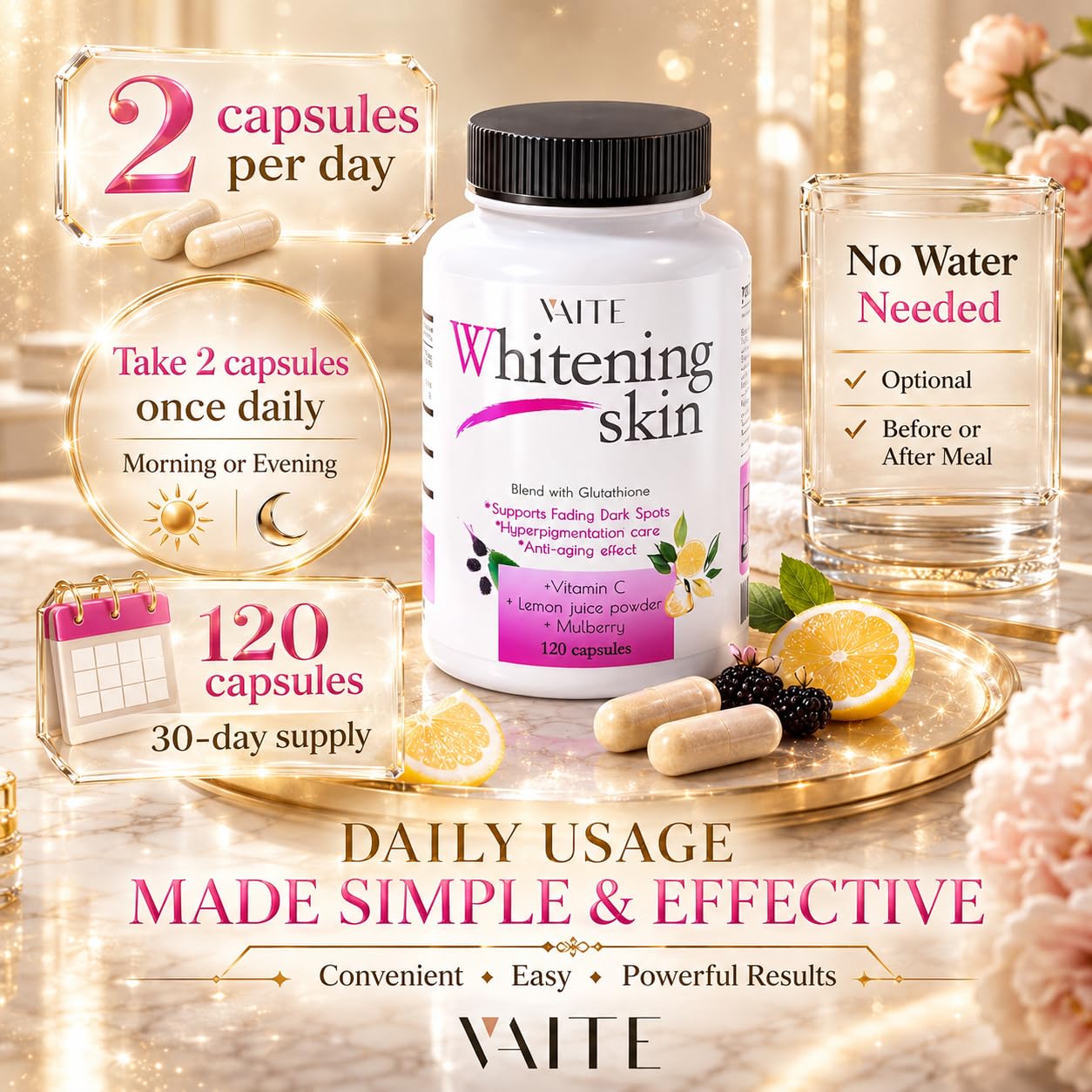 VAITE Glutathione Whitening Pills 120 Capsules