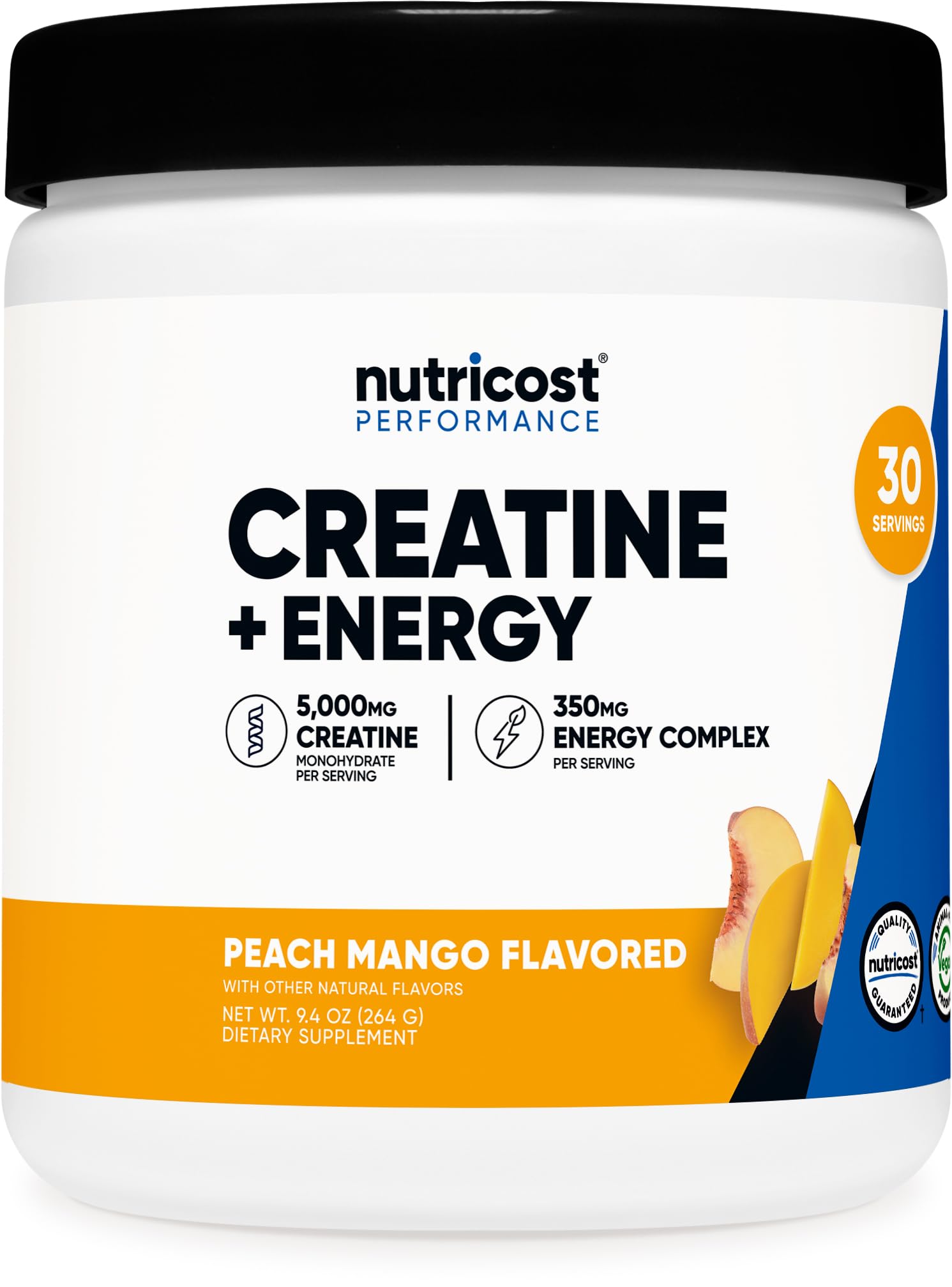 Nutricost Creatine + Energy Powder Peach Mango 9.4 oz