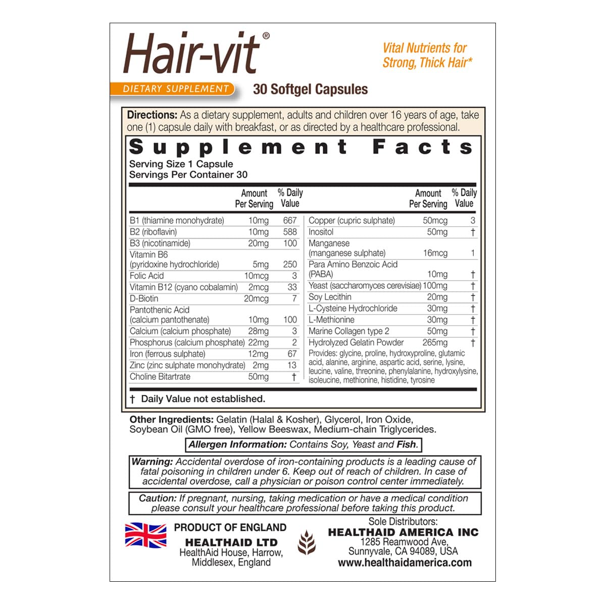 HealthAid Hair-VIT Capsule, 30 Count