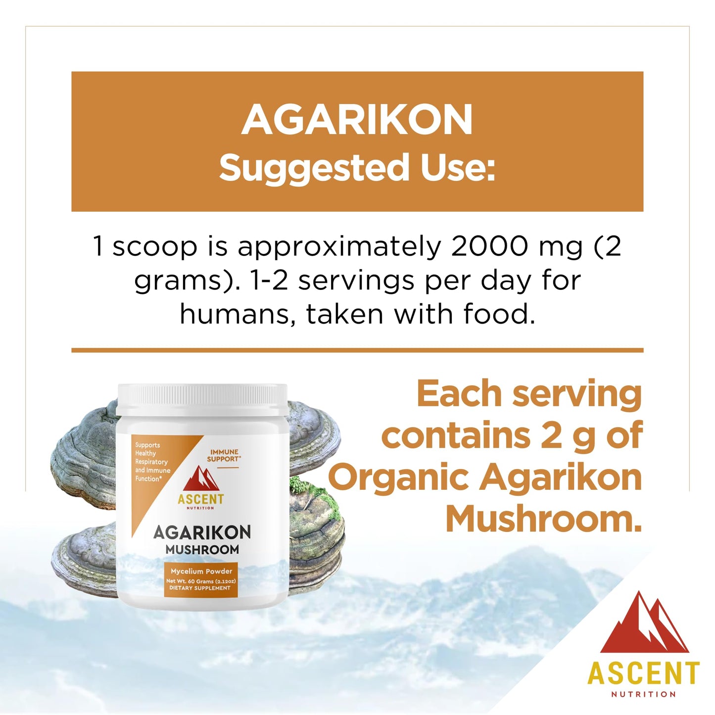 Ascent Nutrition Organic Agarikon Mushroom Powder, 2.12 oz