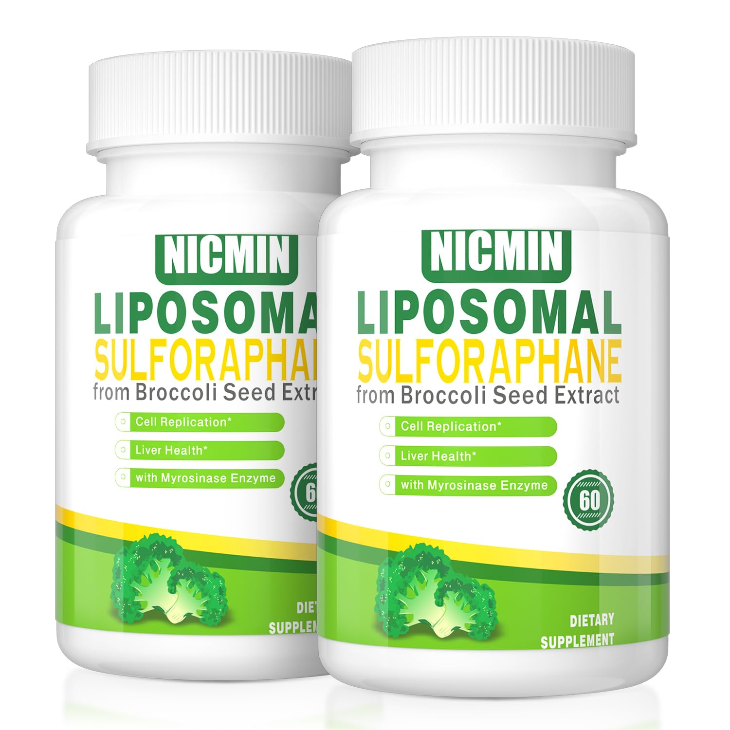 NICMIN Liposomal Sulforaphane from Broccoli Sprouts + Broccoli Seed, Organic, 550mg, with 250mg Glucoraphanin, Capsule, 120 Capsules (Pack of 2)