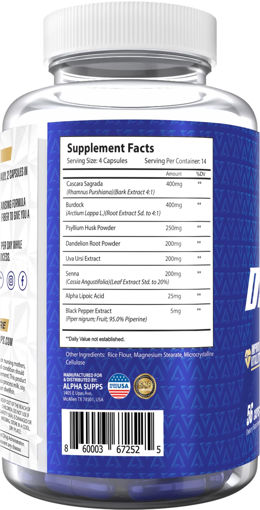 Alpha Supps Detox 14 Day Full Body Cleanse & Gut Support, 56 Capsules