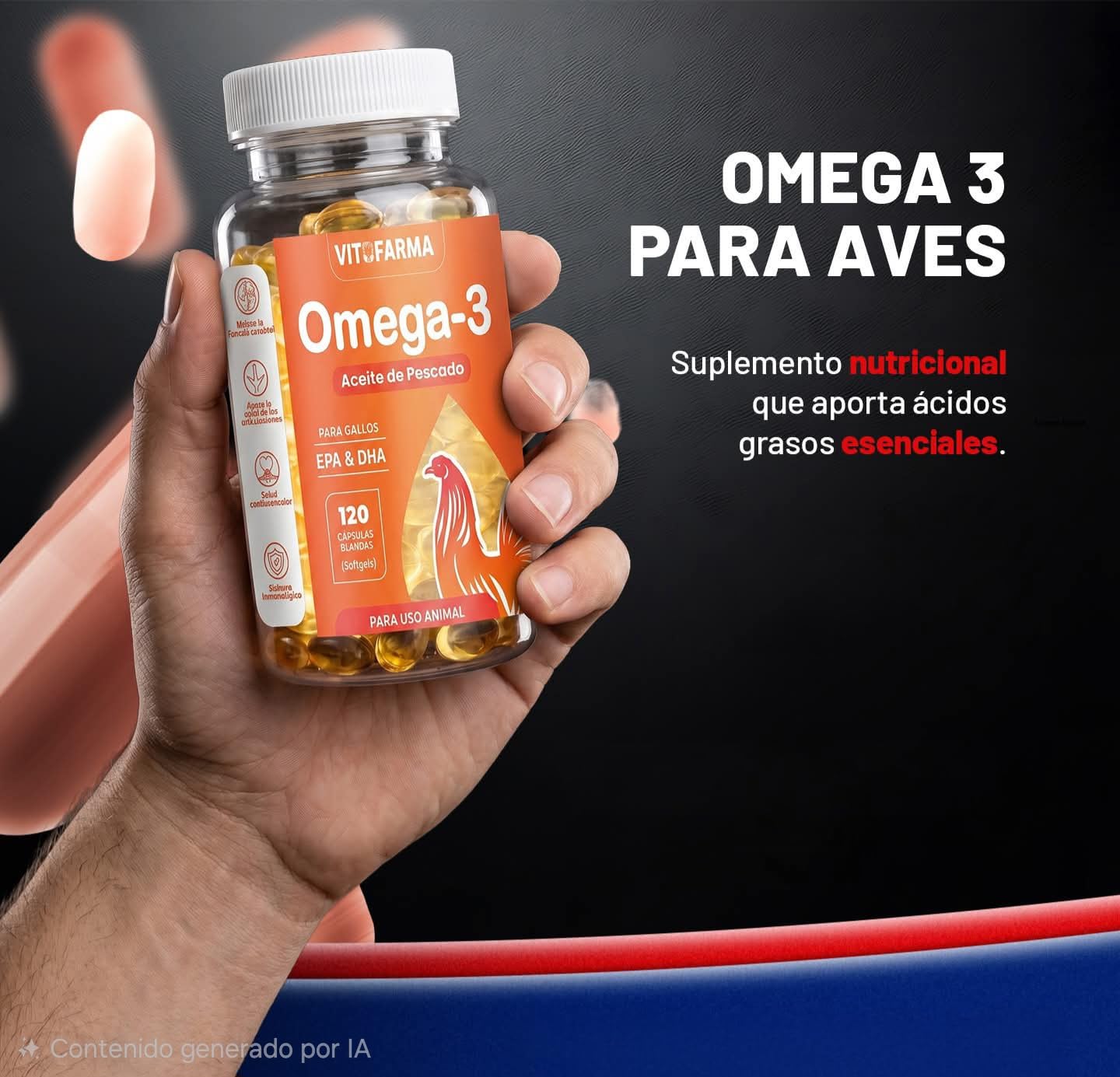VITOFARMA Omega 3 for Roosters EPA & DHA Fish Oil Soft Gel, 1 Bottle