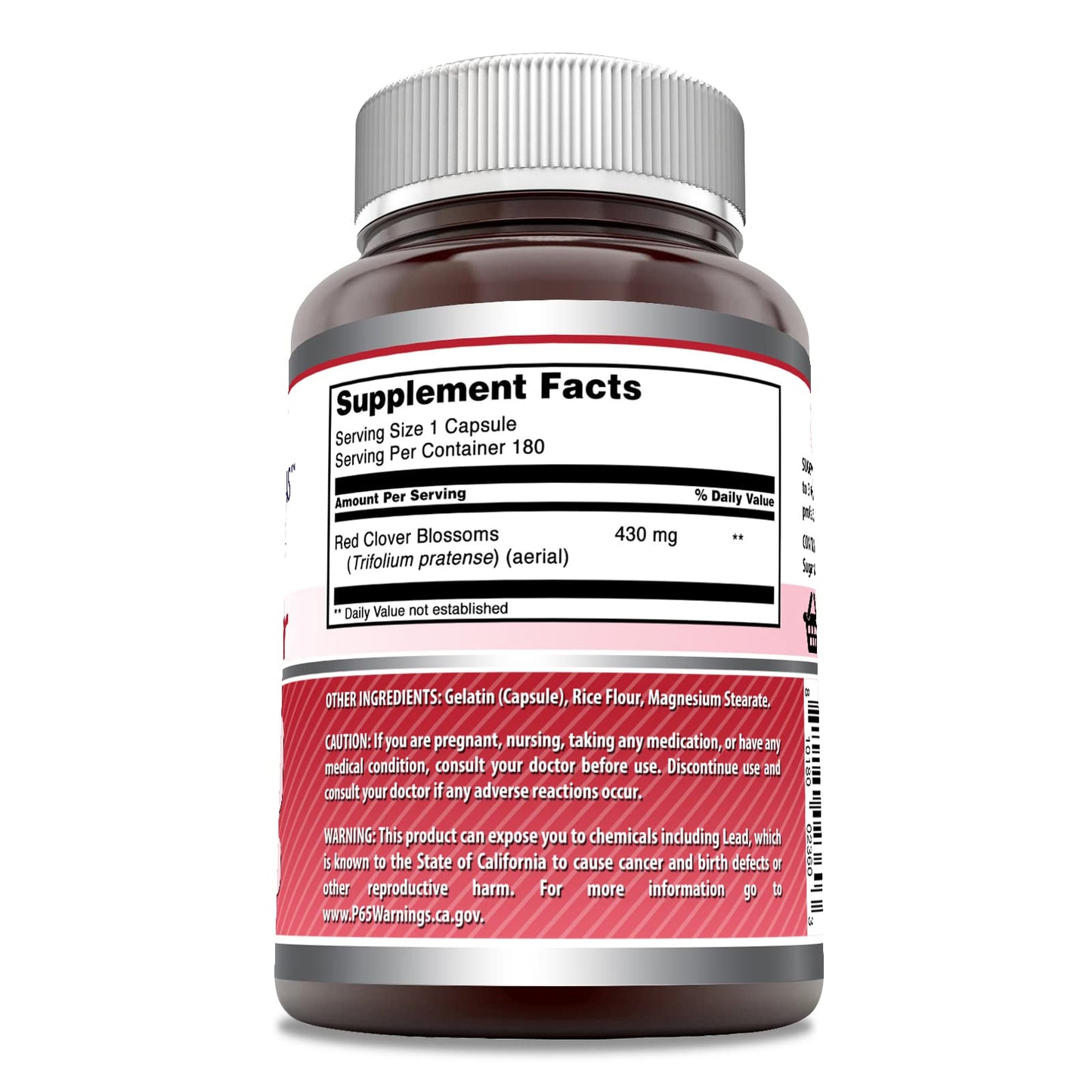 Amazing Nutrition Red Clover 430 Mg Supplement Capsules 180 Count, Non-GMO, Gluten-Free, Made in USA