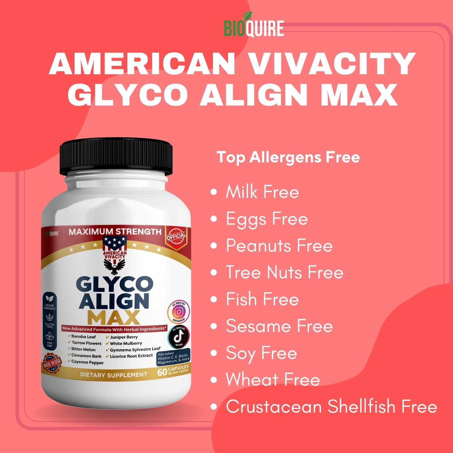 BIOQUIRE Glyco Align Max Maximum Strength Blood Sugar Support Supplement, Capsule, 60 Count