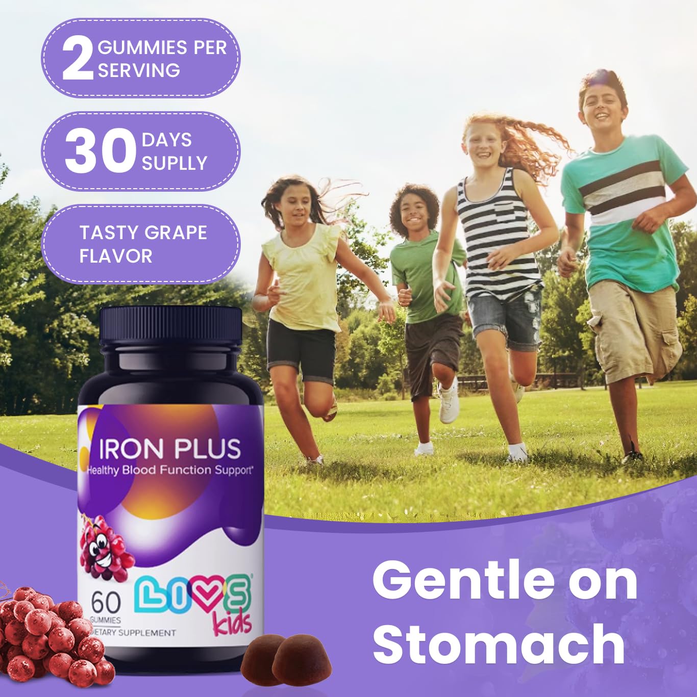 LIVS Iron Supplement for Kids Gummy 60 Count