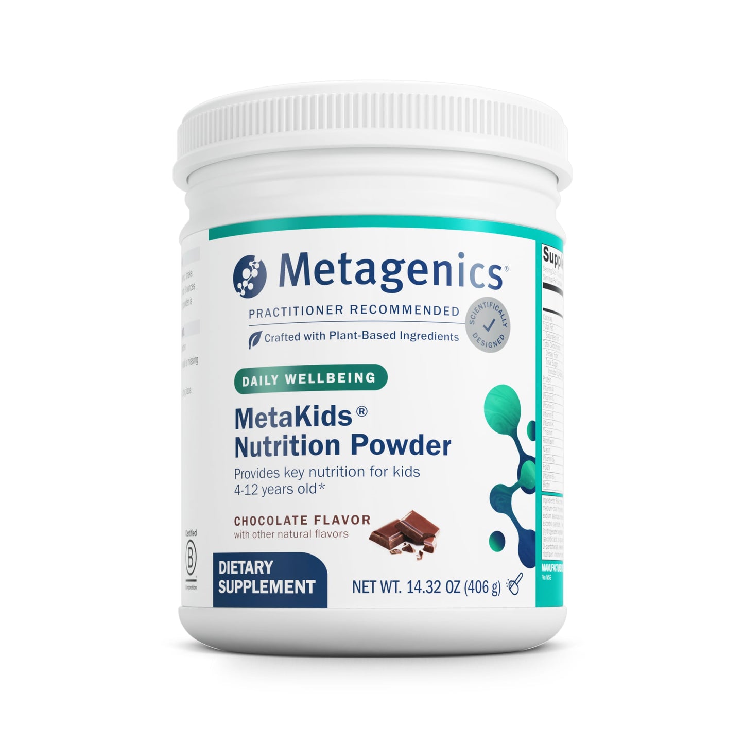 Metagenics MetaKids Nutrition Powder 14.32 oz - Kids Multivitamin Powder with Prebiotics, DHA, Protein & Amino Acids - Complete Protein - Non-GMO, Gluten-Free - Chocolate