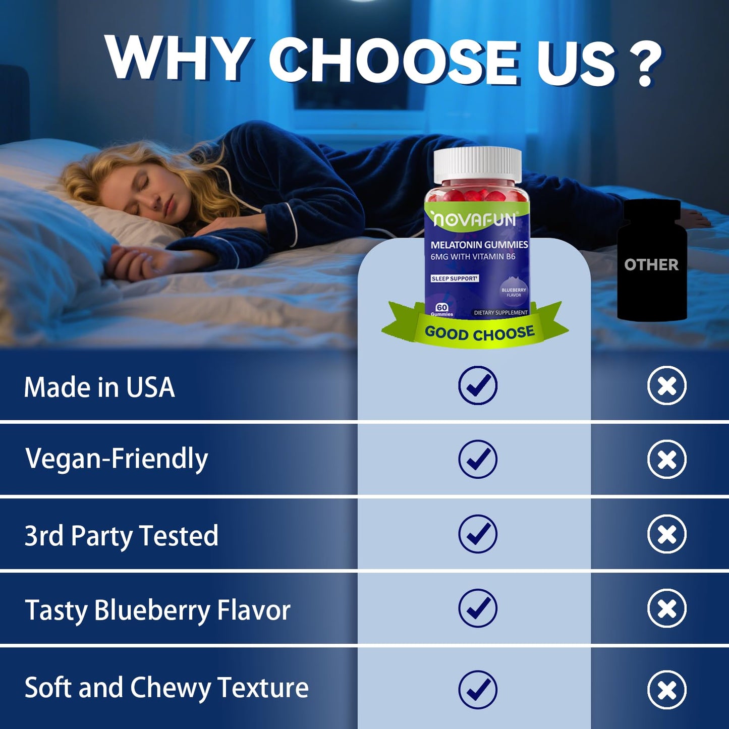 Novafun Melatonin Gummies 6mg with Vitamin B6, 60 Count