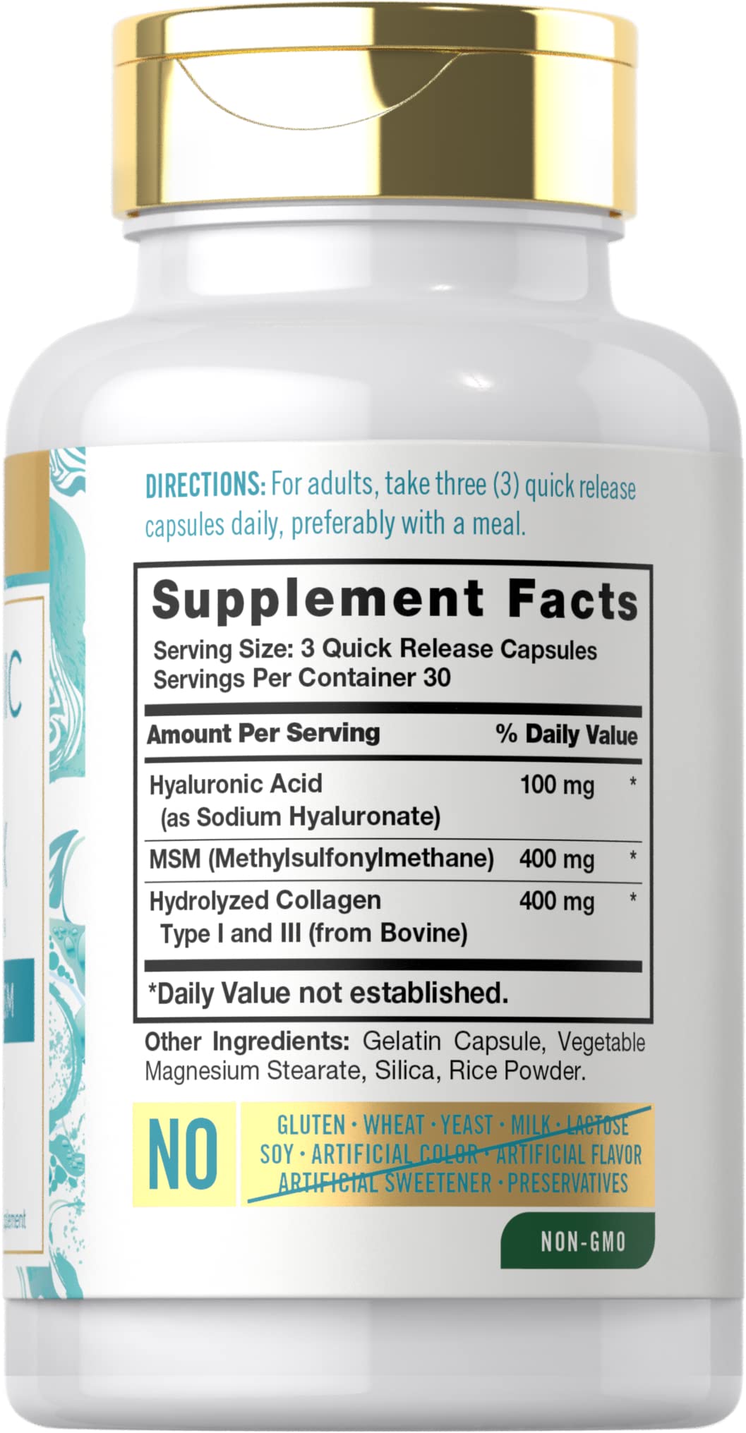 Carlyle Hyaluronic Acid Complex 900 mg with Collagen and MSM Capsules, 90 Count