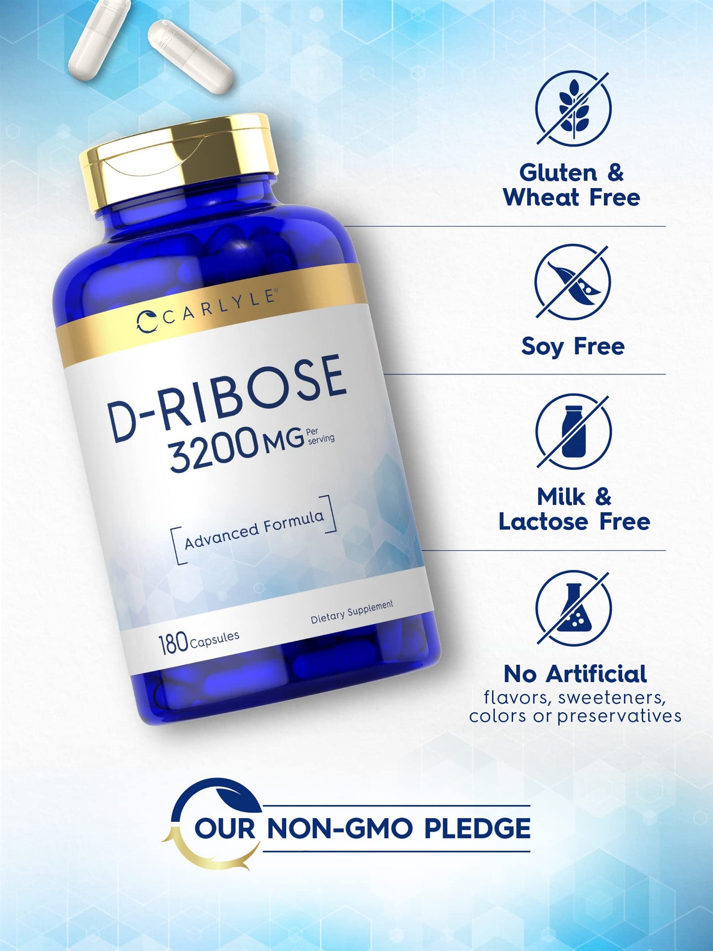 Carlyle D-Ribose 3200mg Capsules 180 Count